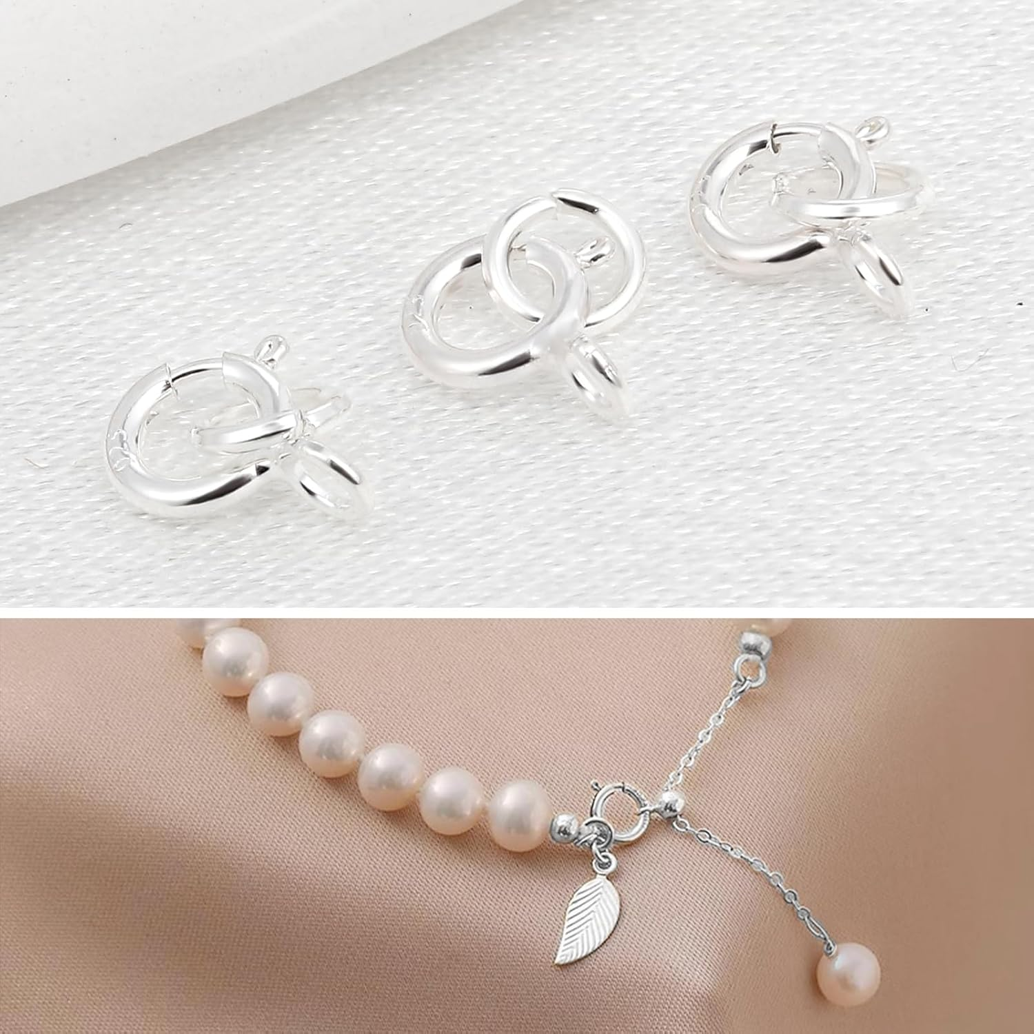 925 Sterling Silver Necklace Clasps - 5Mm Spring Clasps for Jewelry Making, Sterling Silver 4Mm Jump Rings, Jewelry Clasps and Closures, Suitable for Jewelry Making Necklace (Sterling Silver) - Gold image number 3