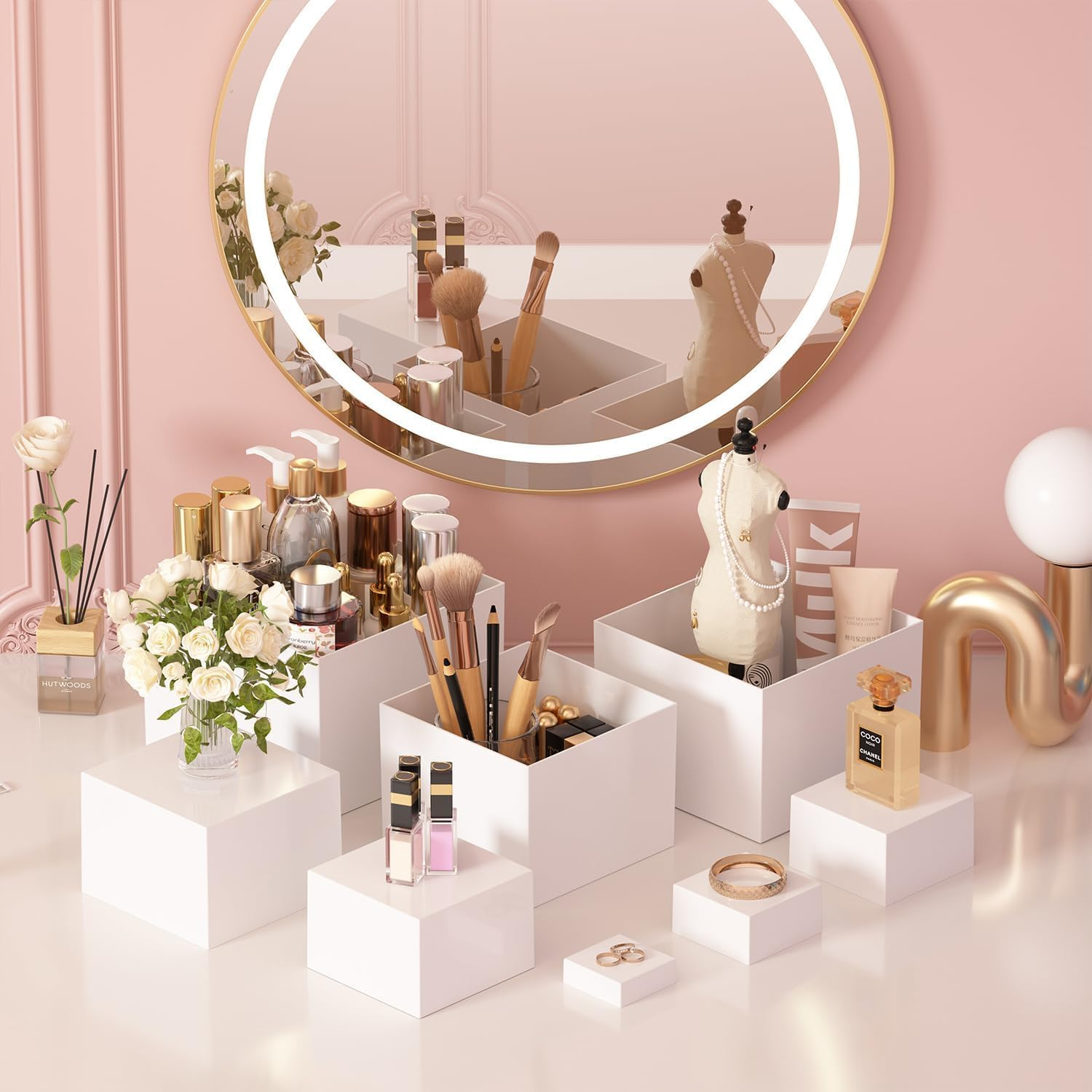 8 Pack White Acrylic Boxes for Display as Buffet Risers and Stands, Food Risers for Party, Table, Cupcake, Candy, Brunch, Jewelry, Decor (White) - Clear image number 5