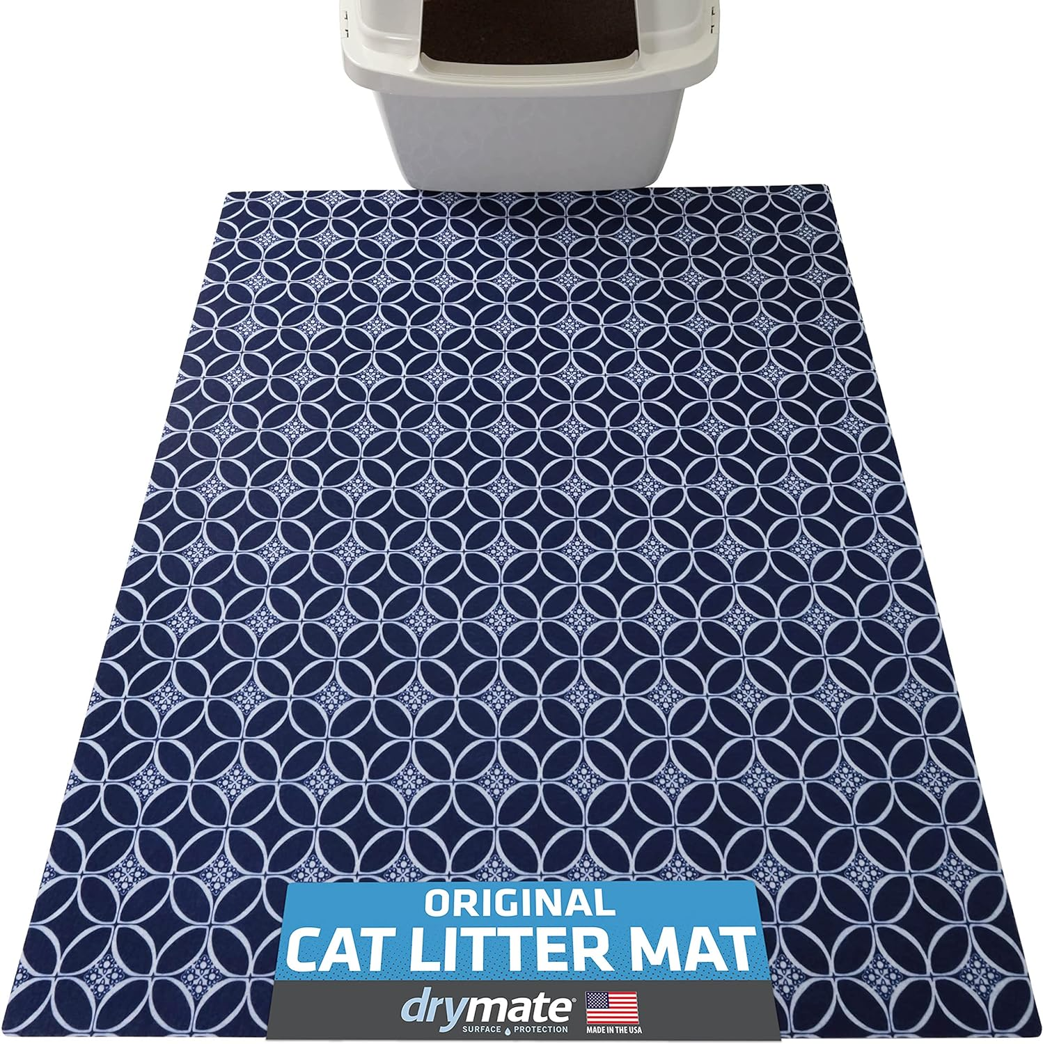 Drymate Original Cat Litter Mat, Contains Mess from Box for Cleaner Floors, Urine-Proof, Soft on Kitty Paws -Absorbent/Waterproof- Machine Washable, Durable (USA Made) (28&rdquo;X36&rdquo;)(Greystripeblackpaw)