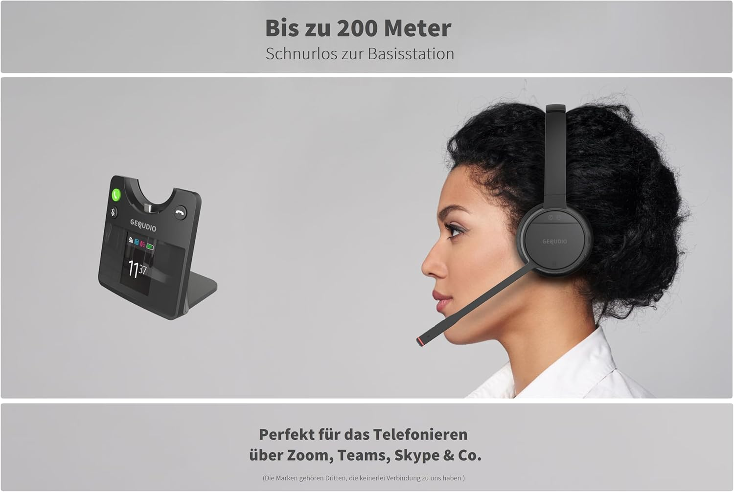 GEQUDIO GC-4 DECT and Bluetooth Dual Headset with Active Noise Cancelling and Hybrid Noise Cancellation, 2-Ear with Base Station - Wireless on Desk Phone and PC image number 6
