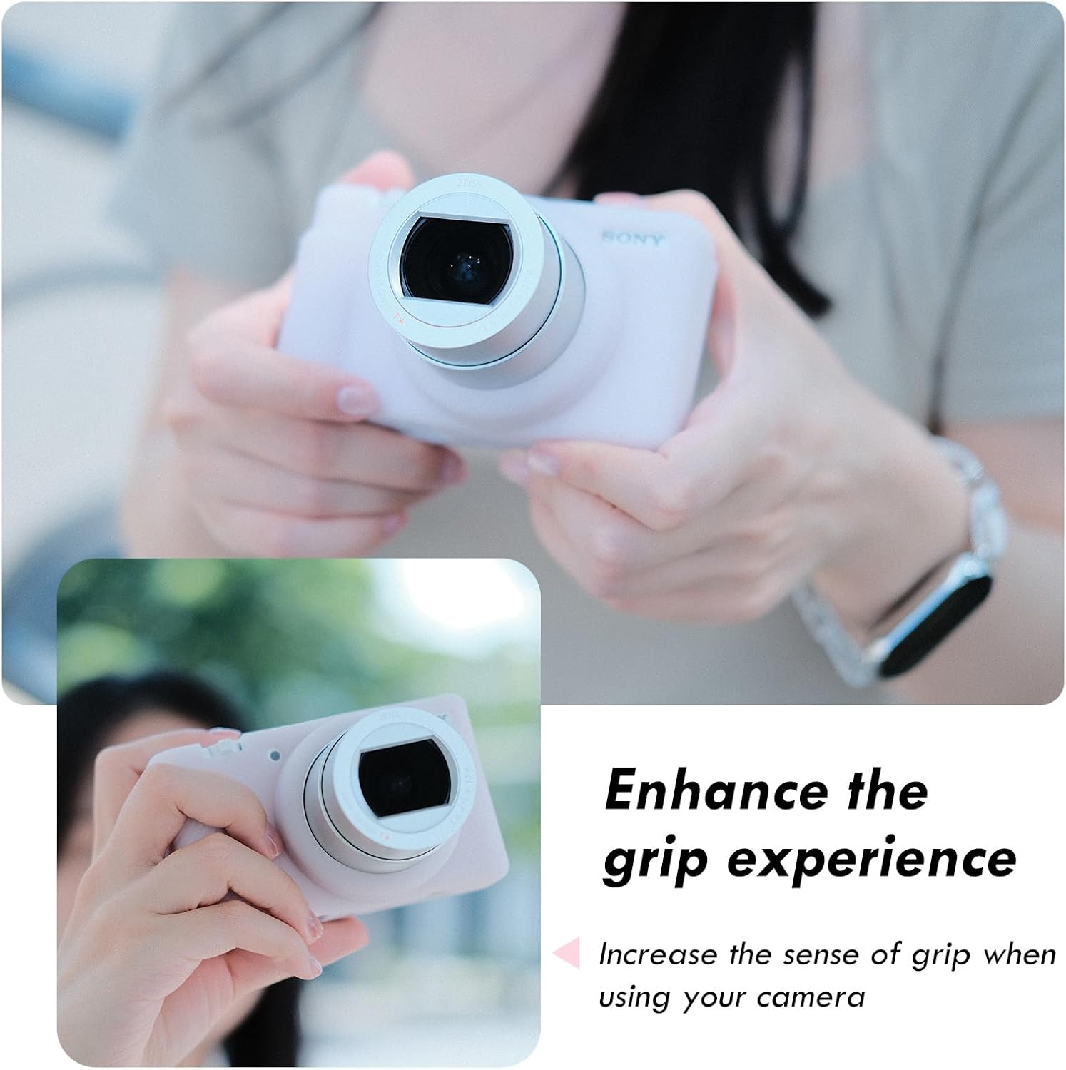 Rieibi ZV-1F Camera Case, Soft Silicone Protective Case for Sony ZV1F/ZV-1M2/ZV-1 Mark II (NOT for ZV1) Vlog Camera, Lightweight ZV1F Cover - Pink White - Blue image number 2