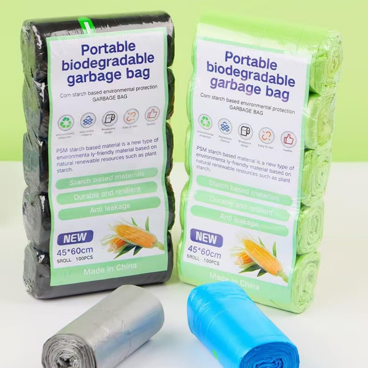 Biodegradable Trash Bags Waste Bag100Pcs, Garbage Bags 20L Kitchen Trash Bags, Small Garbage Bags, Compost Bags for Food/House/Garden (Green) - Blue image number 7