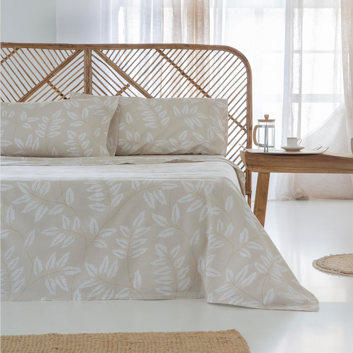 COTTON Artean Organic Cotton Beige Batan Duvet Cover Set for 180 X 190/200 Cm Bed Includes Flat Sheet + 2 Pillowcases + Fitted Sheet 100% Organic Cotton GOTS Certified image number 2