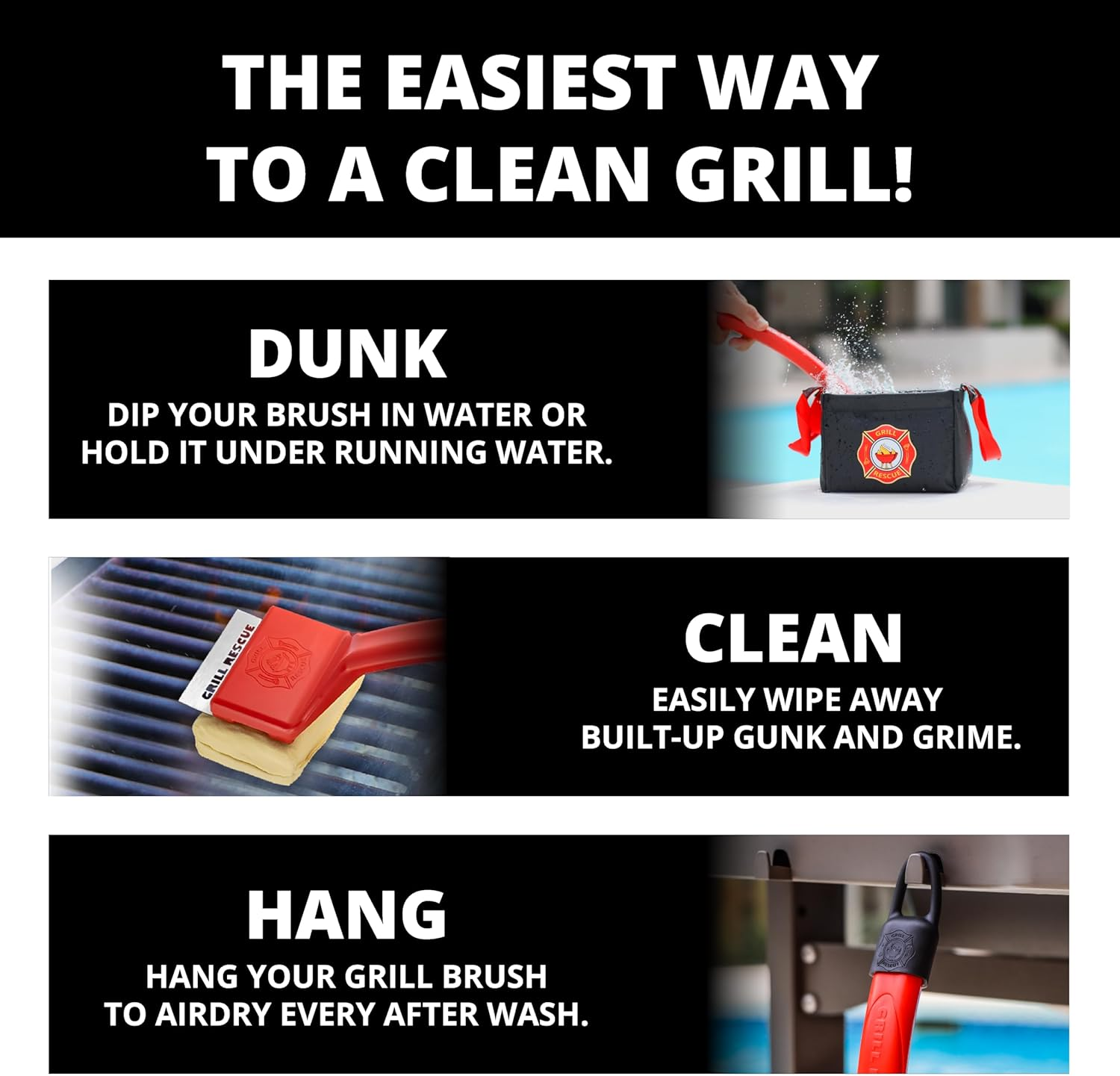 Grill Brush Bristle-Free&ndash; Safe BBQ Grill Brush for Gas, Charcoal, Cast Iron & Stainless Grates &ndash; Durable, Heat-Resistant Grill Cleaning Brush with Replaceable Head & Hanging Hook image number 3