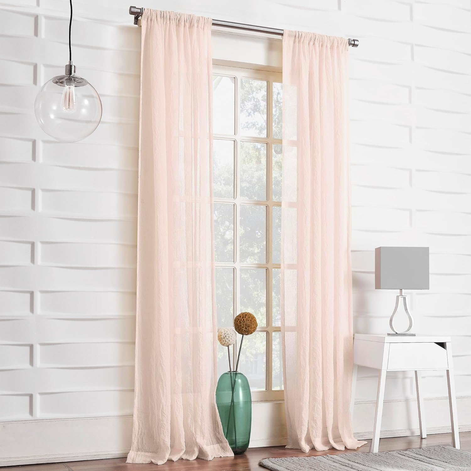 No. 918 Tayla Crushed Texture Semi-Sheer Rod Pocket Curtain Panel, 50" X 84", Blush Pink image number 1