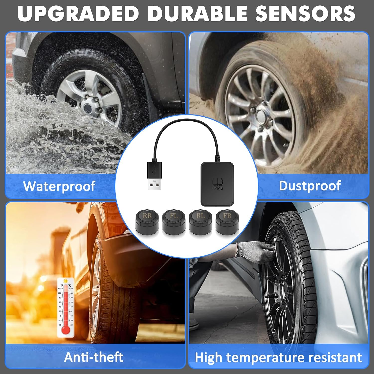 Avutrel TPMS Tyre Pressure Monitoring System 0-8 Bar Tyre Pressure Monitor with USB Charge, 4 Tyre Pressure Sensors, Android Navigation Display Compatibility, Universal Tool for Cars, Caravans image number 5