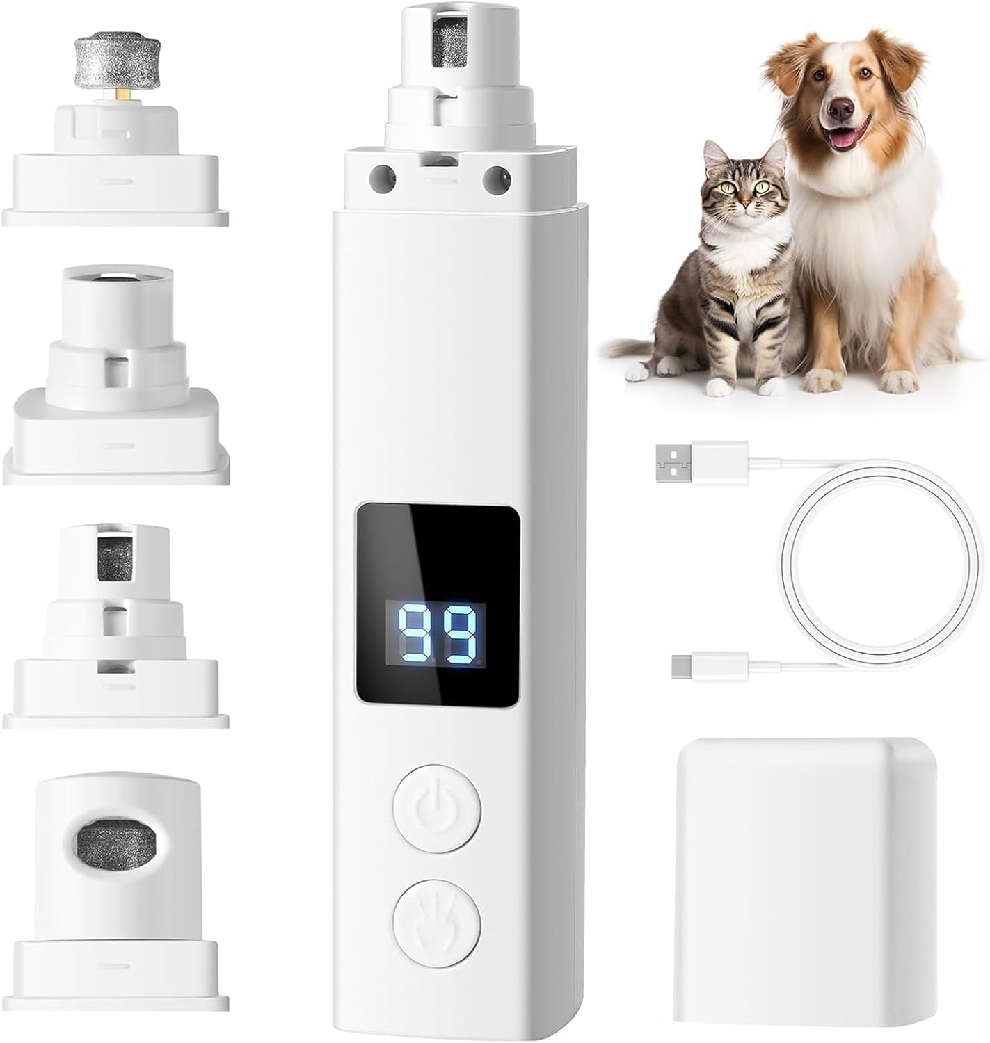 Dog Nail Grinder, 4-Speed Professional Dog Nail Trimmer W/Led Light, Battery Level & Gear Display, 4 Grinding Ports, Tail Red & Purple Light Design, Pet Nail Grinder for Dogs Cats image number 2