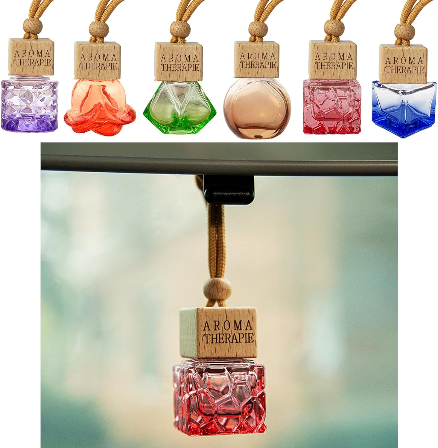 Manwetye 6 PCS Car Hanging Diffuser Bottle - 8Ml Empty Perfume Pendant for Essential Oil Aromatherapy Storage | Refillable Home & Car Air Freshener Vials(Assorted Colors)