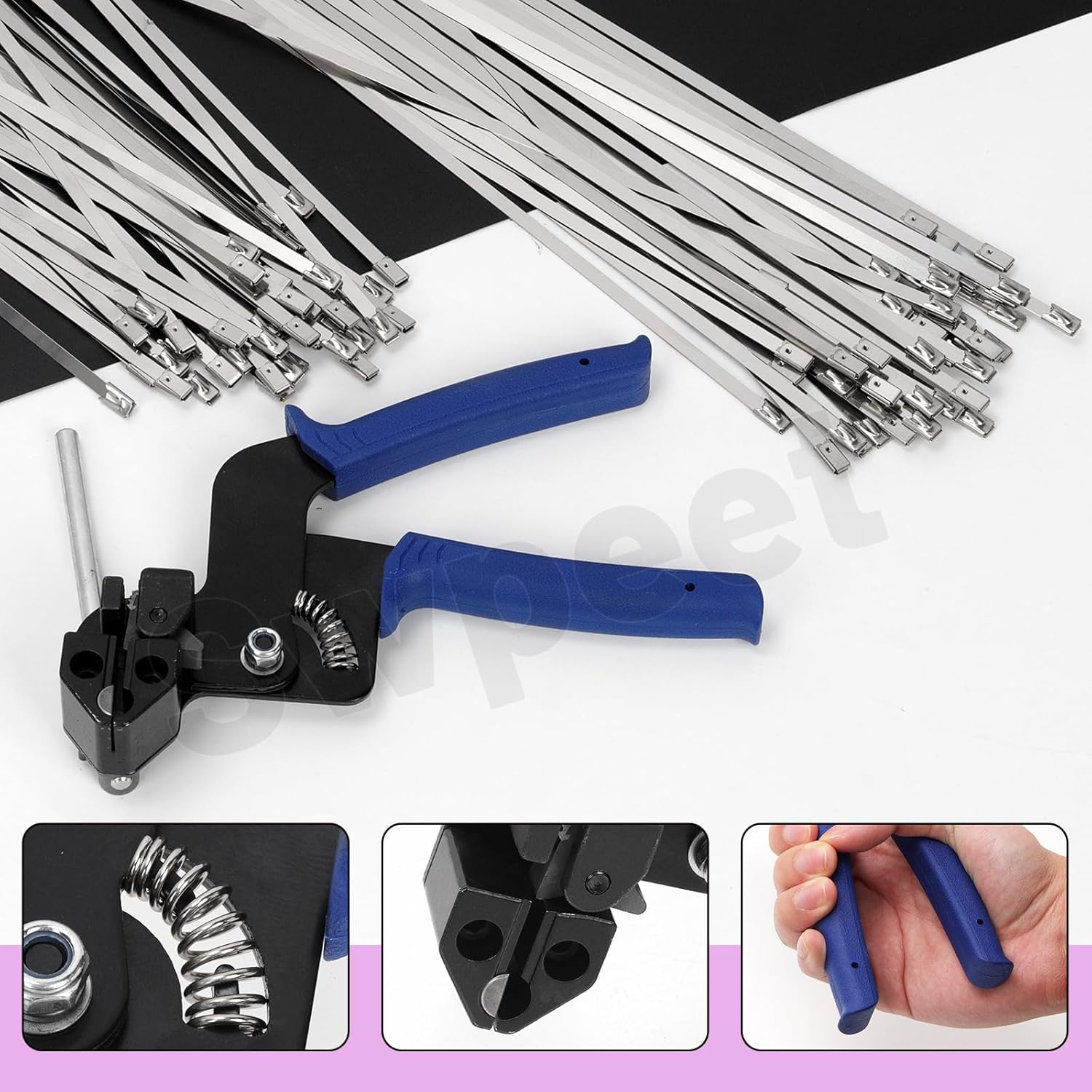 Swpeet 100Pcs 100Mm/ 3.9 Inch 304 Stainless Steel Zip Ties Assortment Kit, Multifunctional Metal Zip Ties, Heavy Duty Self-Locking Cable Ties for Machinery, Vehicles, Farms, Cables, Pipes, Fence image number 3
