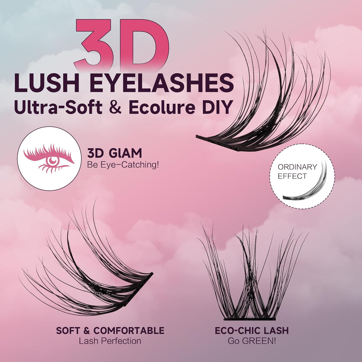 Mayhug Lash Clusters 3D Effect Cluster Lashes 144Pcs D Curl Eyelash Clusters 8-18Mm Fluffy Wispy Lashes Cluster Ultra-Soft & Super Light & DIY Lash Cluster (Dreamy) image number 1