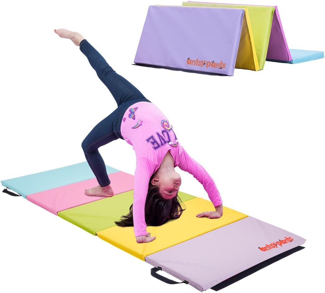 Antsy Pants Tumbling Mat &ndash; Gymnastics Mat, Easy to Clean Gym Mat, Sturdy, Foldable Tumbling Mat for Kids, Padded, Lightweight, Portable, Carrying Handle, Gymnastics Equipment for Activity Play