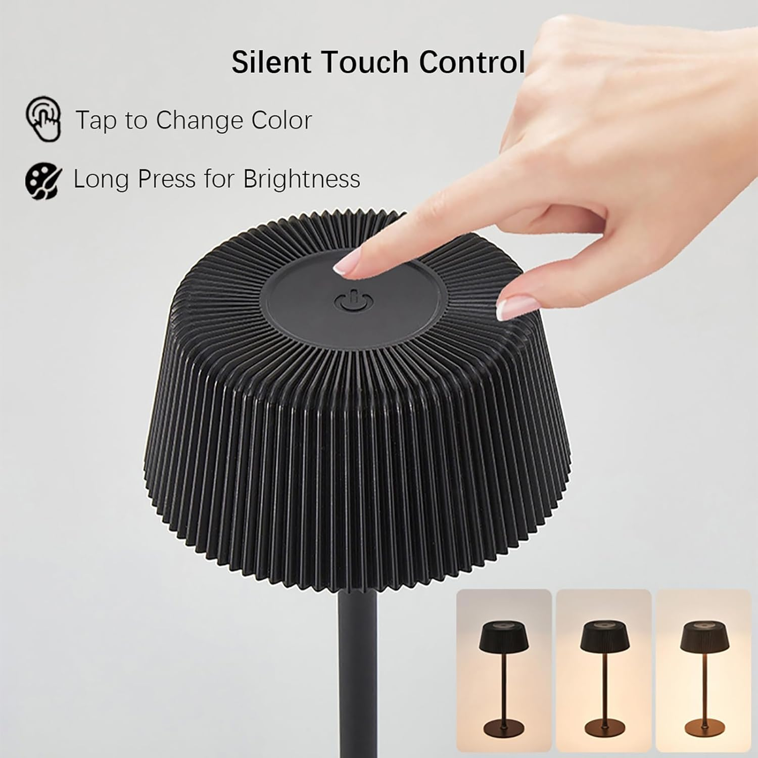 Shenzhi Tech Ambient LED Table Lamp, Elegant USB Rechargeable Desk Lamp, Touch Controlled Dimmable Indoor Night Light for Home Decor Bedside Room Restaurant (White) - Black image number 3