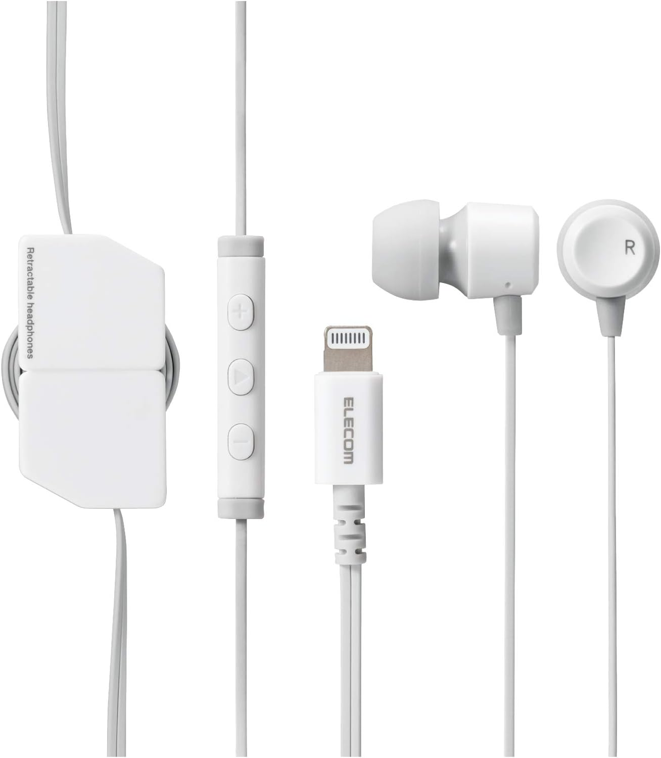 Elecom EHP-LFR10CMWH Stereo Earphones, In-Ear Type, Lightning with Microphone, Fast Music, White