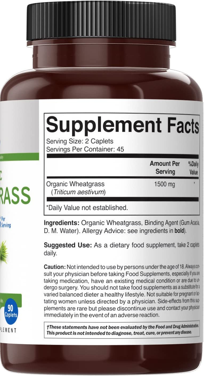 Brieofood Organic Wheatgrass 1500Mg, 45 Servings, Vegetarian, Gluten Free, 90 Vegetarian Tablets image number 3