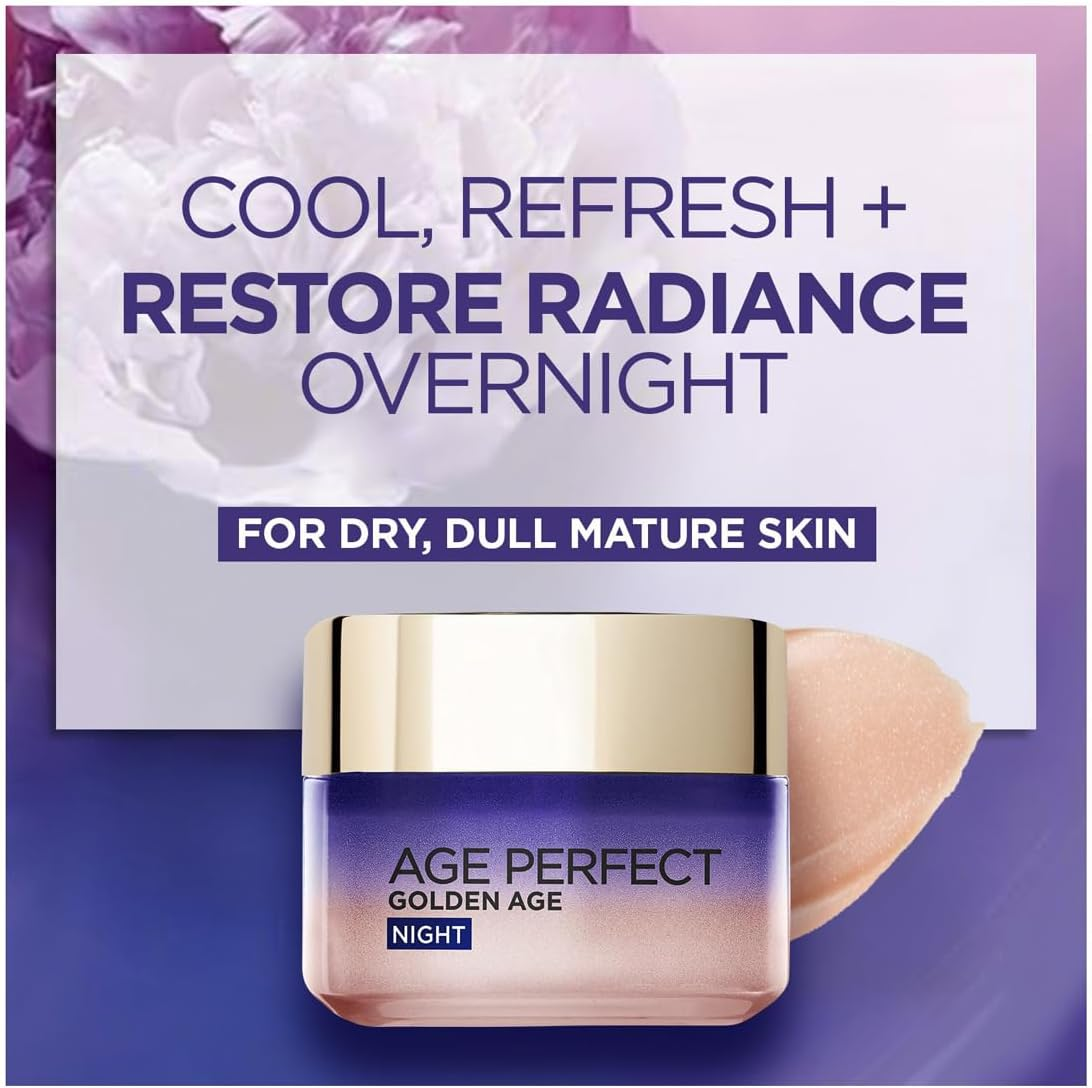 L'Or&eacute;al Paris Night Cream, Radiant Rosy Skin, for Mature to Dull Skin, Enriched with Calcium B5 and Peony Polyphenols, Age Perfect Golden Age, 50Ml image number 1