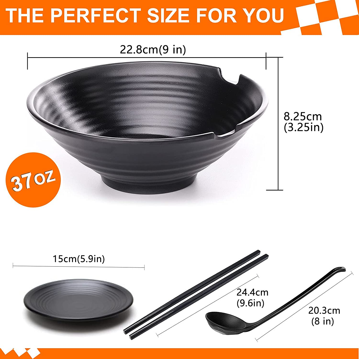 YOZOTI Large Ramen Bowl Set, 2 Ramen Bowl with Chopsticks, Soup Spoons & Saucers, Japanese-Style Ramen Noodle Bowl, Sleek Ramen Bowls, Noodle Bowl for Udon, Pho, Soups & More image number 5