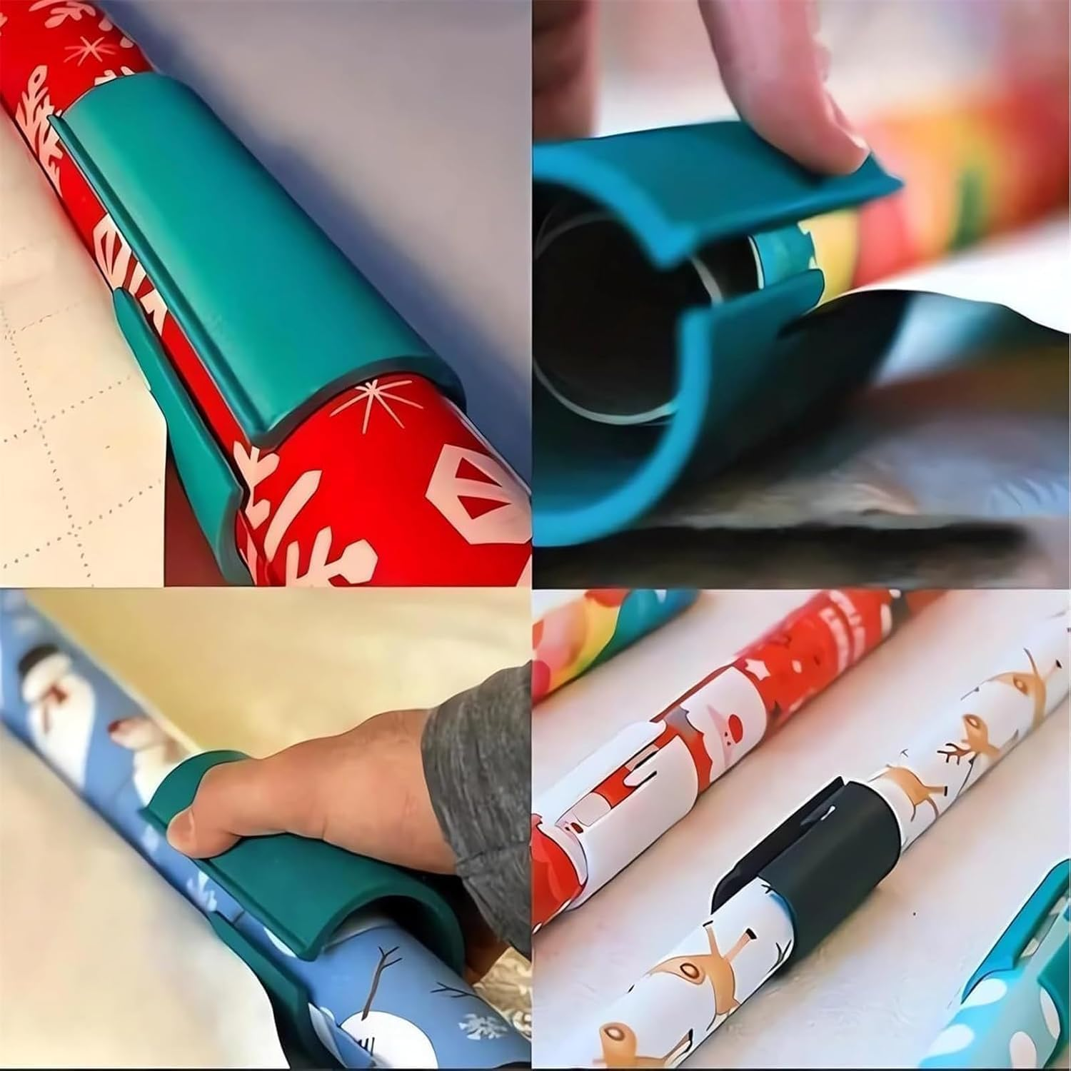 Wrapping Paper Cutter, Gift Wrap Cutter, Portable Sliding Wrapping Paper Roll Cutter Tool, Upgraded Kraft Paper Roll Slitter Cutter, Safer and Easier Cutting - 2 Pack (Red+Green) - Red+Green image number 6