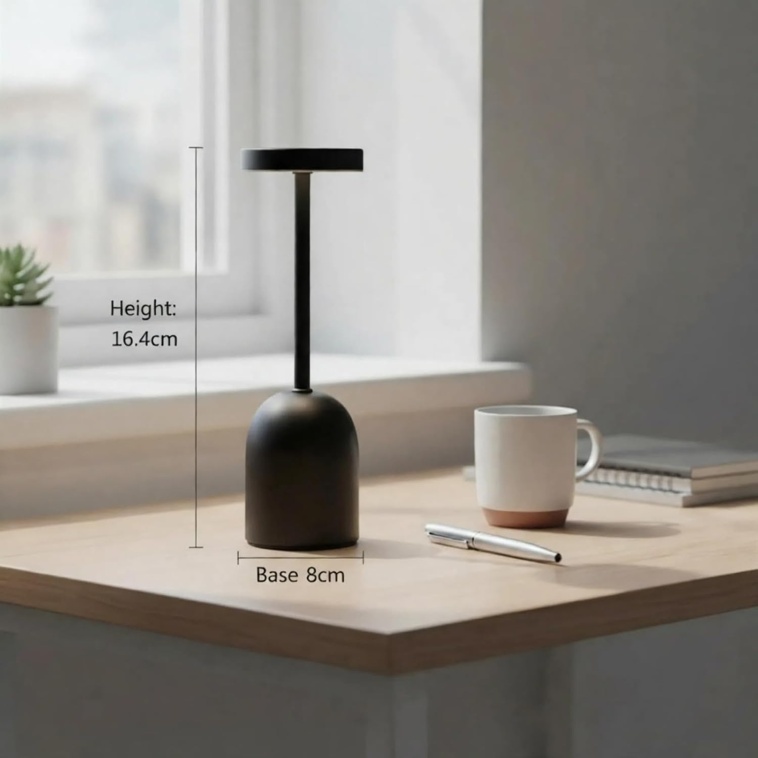 Howeifull LED Table Lamp Wireless, USB-C Rechargeable 5200 Mah Small Table Lamp Battery, Dimmable Touch LED Metal Table Lamp with 3 Colour Temperatures, Portable for Modern Living Room, Children'S image number 1