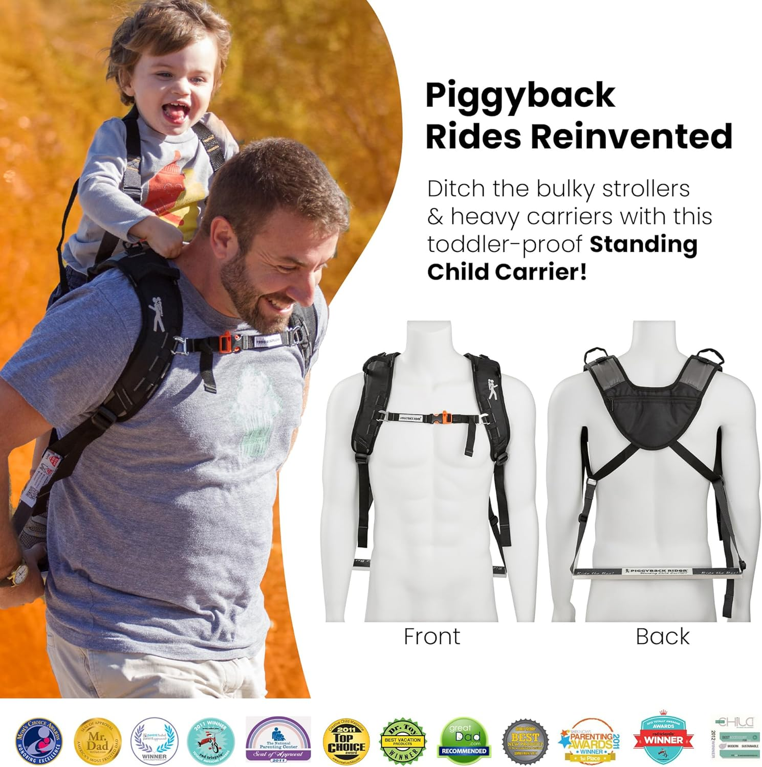 Piggyback Rider Scout Child Toddler Carrier Backpack for Hands-Free Hiking Trails, Camping, Fitness, Travel, Adventures Orange image number 3