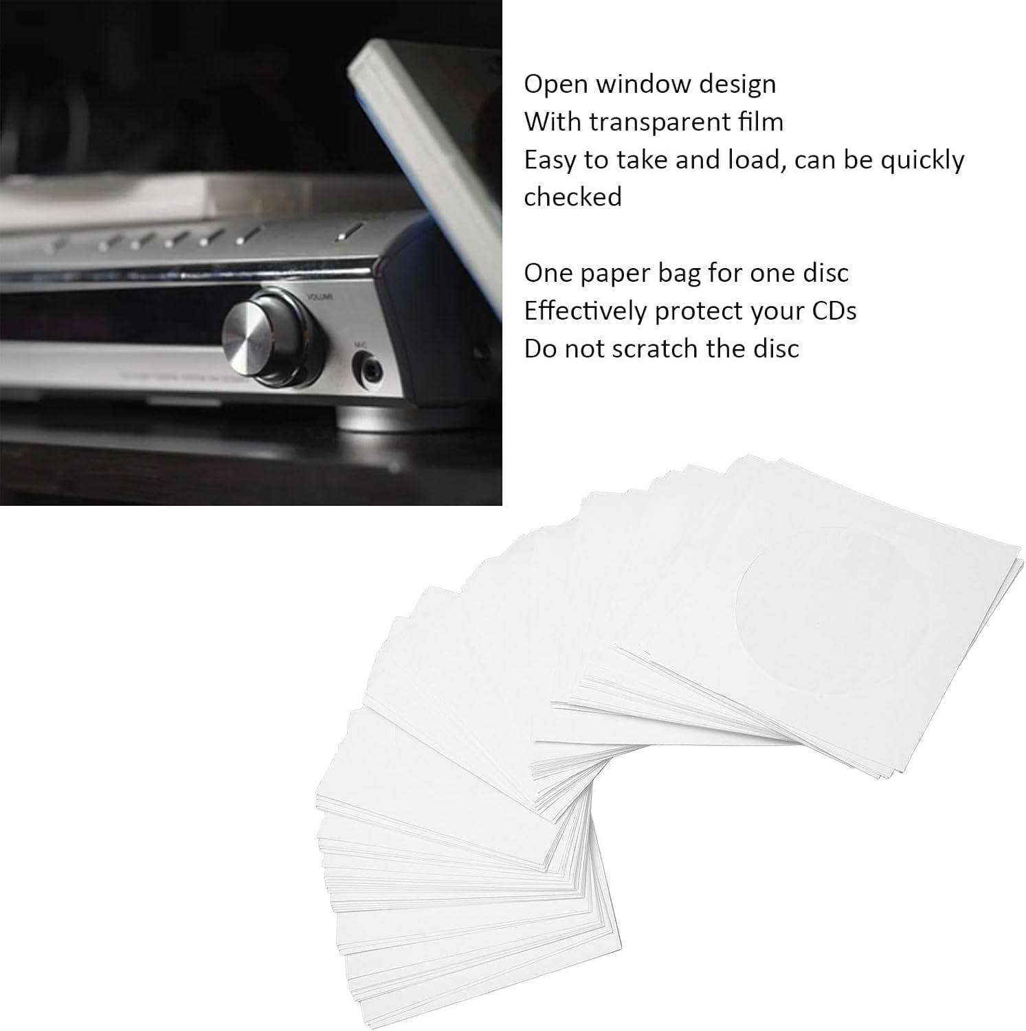 100Pcs CD DVD Sleeves, 100 Pack Maxtek Premium Thick White Paper for 8Cm CD DVD Disc, CD DVD Sleeves Envelope with Clear Window Cut Out and Flap image number 5