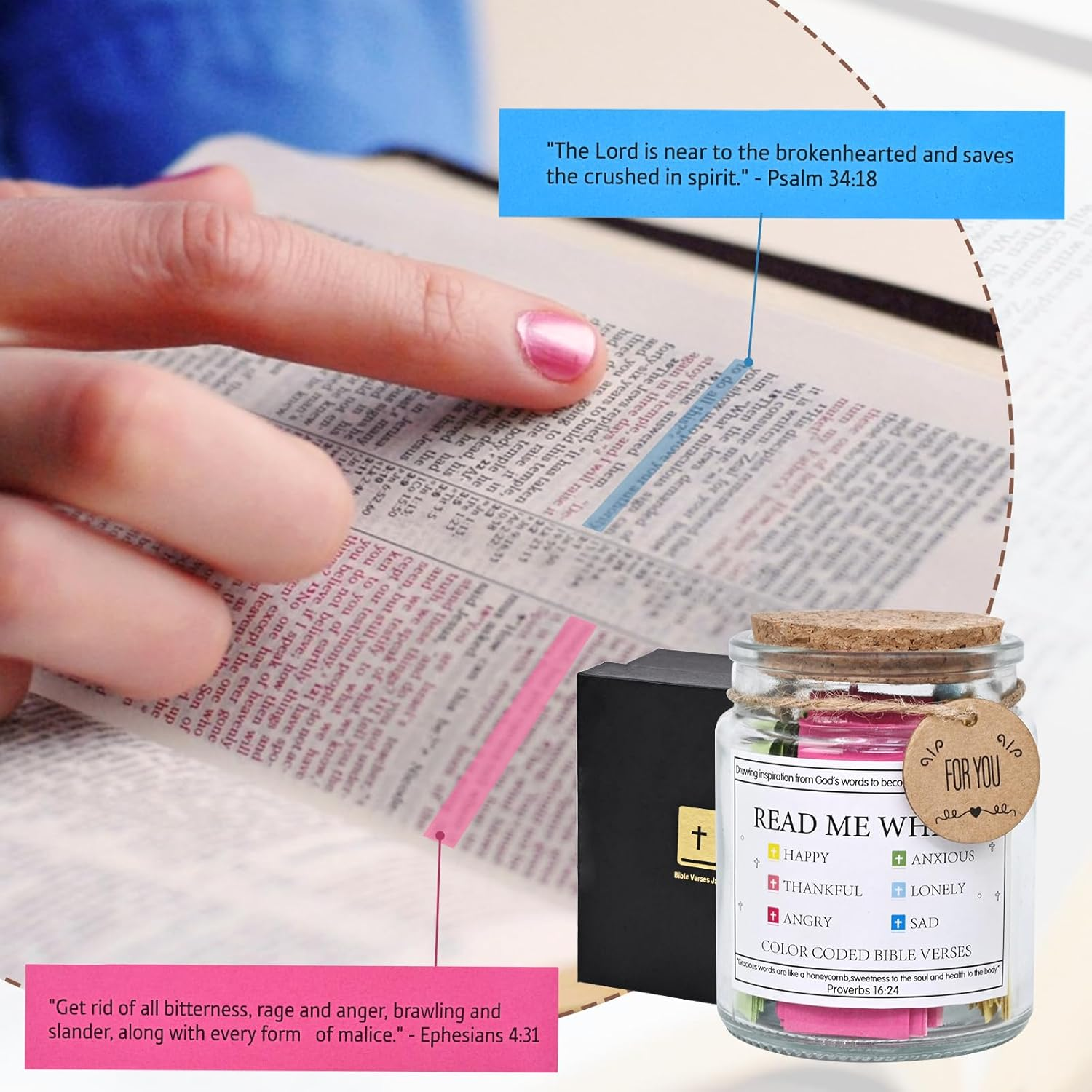 Bible Verse Jar for Emotions, Birthday Friendship Gifts for Women, Christian Christmas Gifts for Women, Read Me When Bible Jar, Faith Based Birthday Graduation Gift, Gift for Mom image number 6