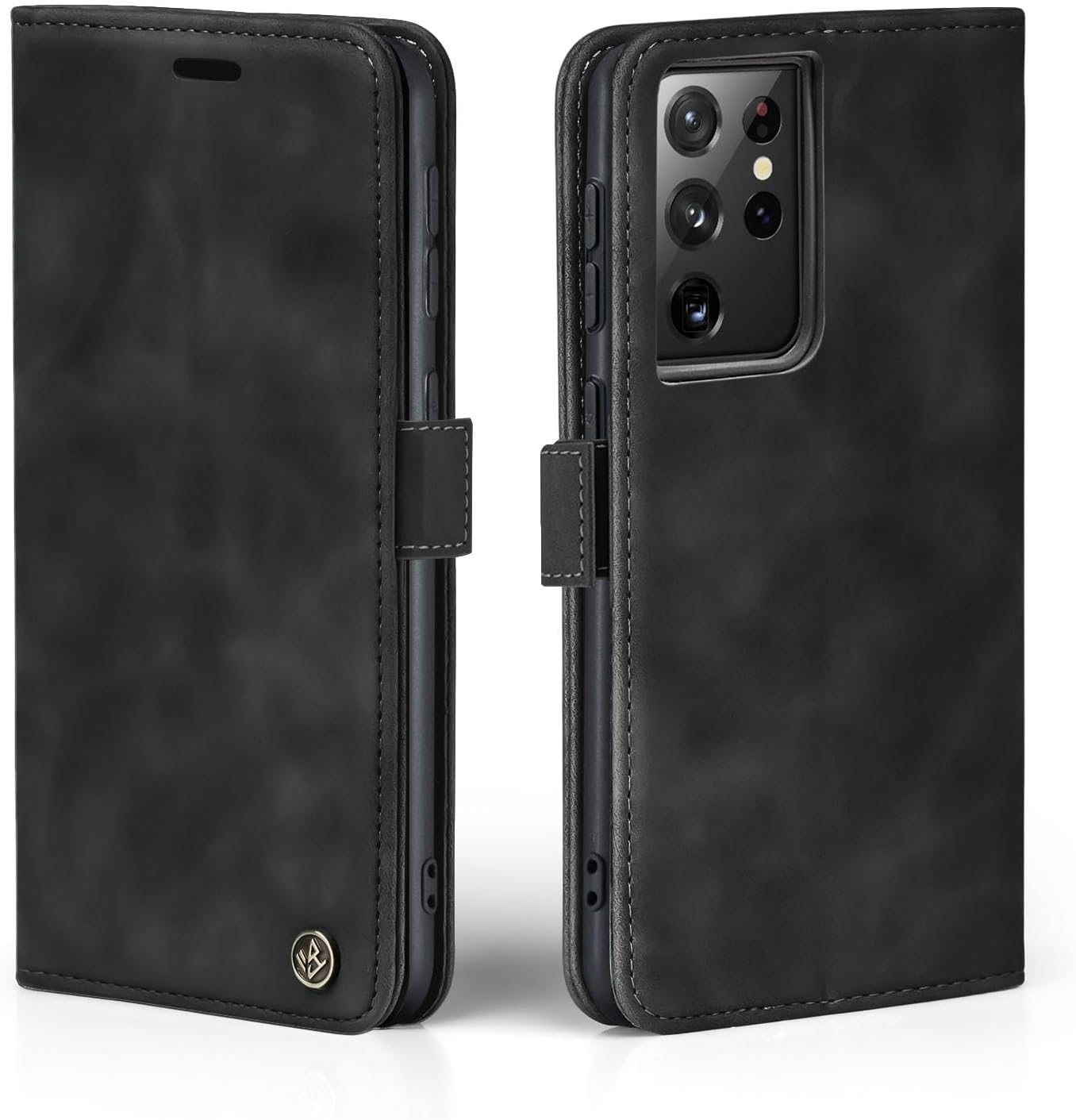 LBH Mobile Phone Case for Samsung Galaxy S25 FE in Black with Card and Money Compartment Smartphone Case with Stand Function Flip Case Protective Cover Magnetic Closure Vintage