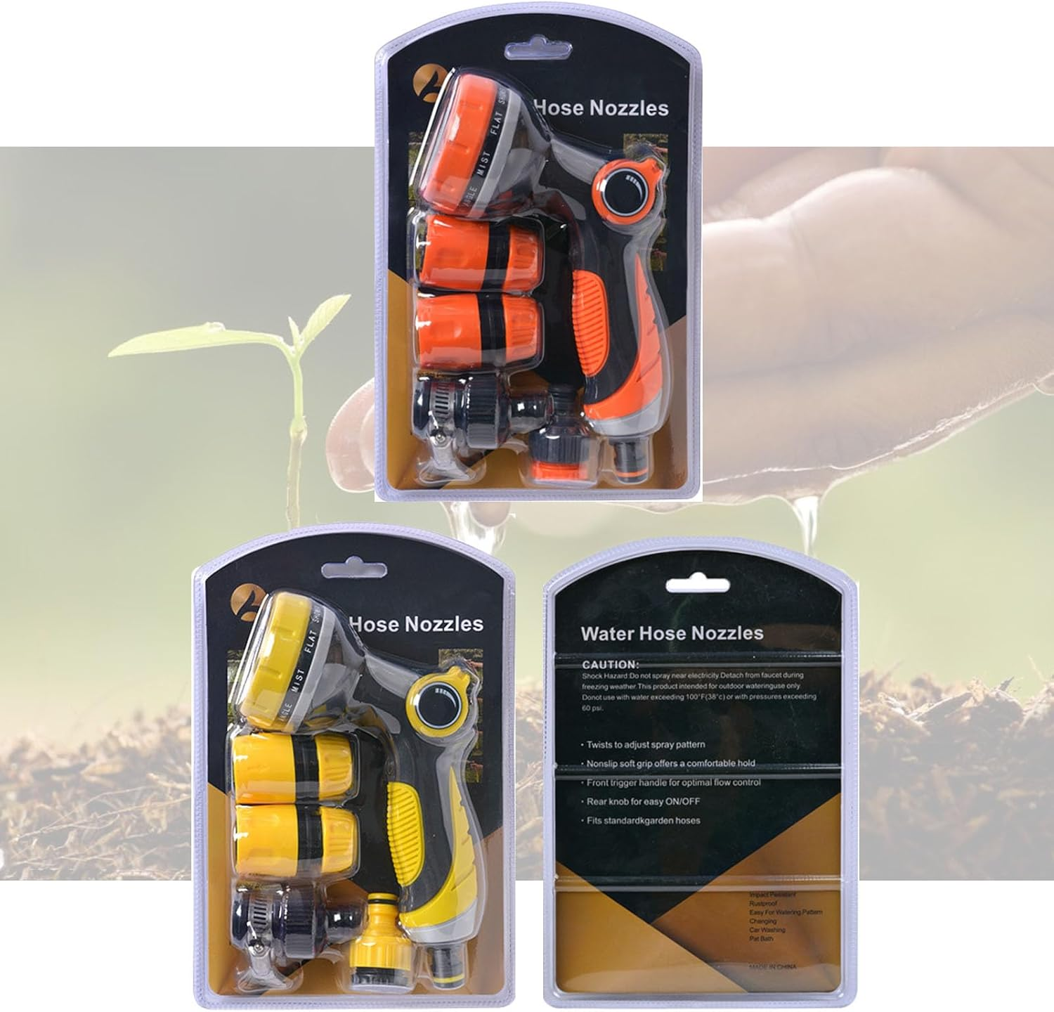 Shgarden Garden Hose Nozzle Sprayer Heavy Duty 5Pcs Water Hose Nozzle Sprayer with 10 Adjustable Watering Patterns Thumb Control on off Valve Anti-Slip Garden Hand Shower for Watering SH0069 (Orange) image number 6