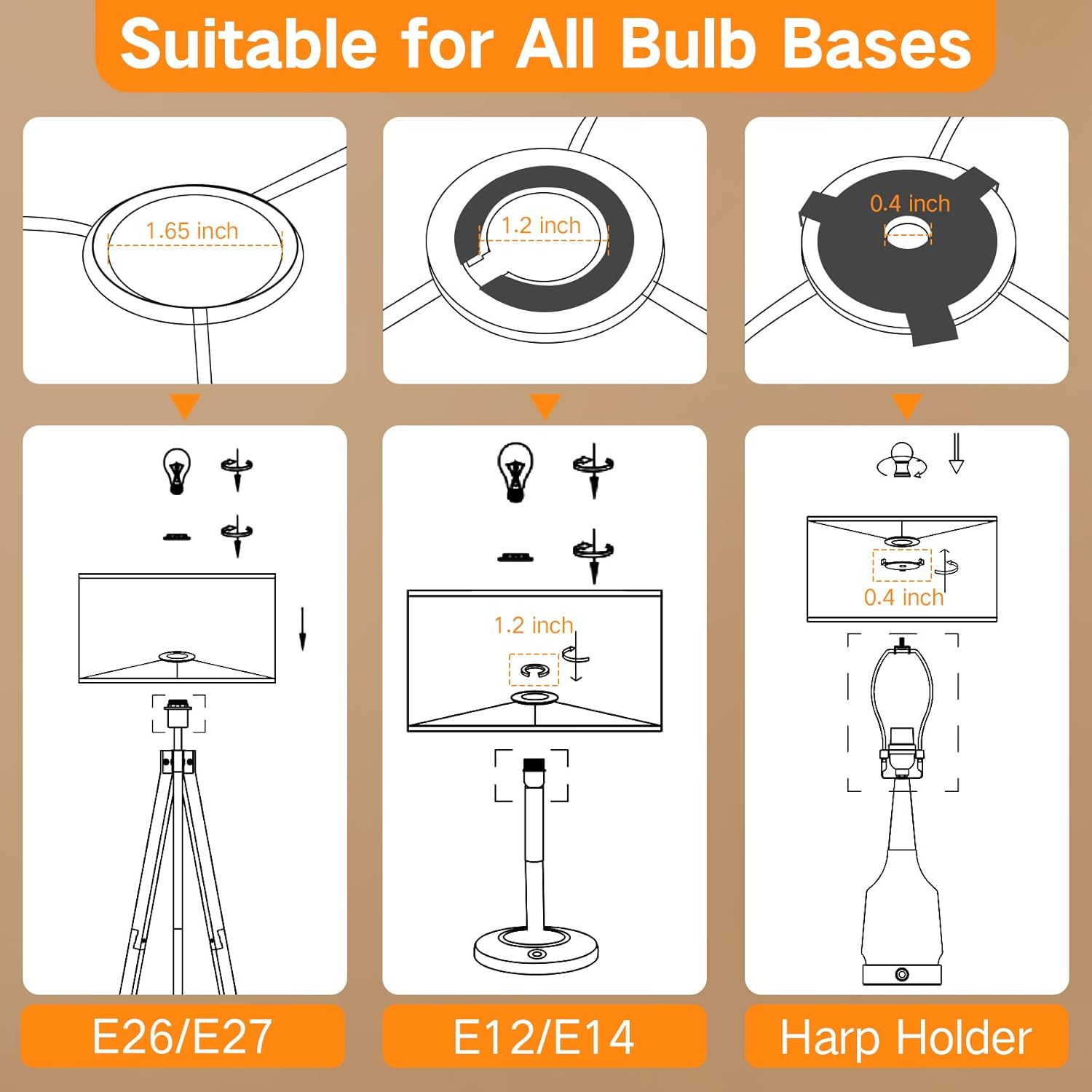 OUTON Beige Large Drum Lamp Shades for Floor Lamps, 17.5" Top X17.5 Bottom X 10" High, Easy to Assemble, Floor Lamps & Torchieres, Replacement Linen Lampshades for Bedside Lamp (1.65" Spider) - 17.5 Inch+Beige image number 4