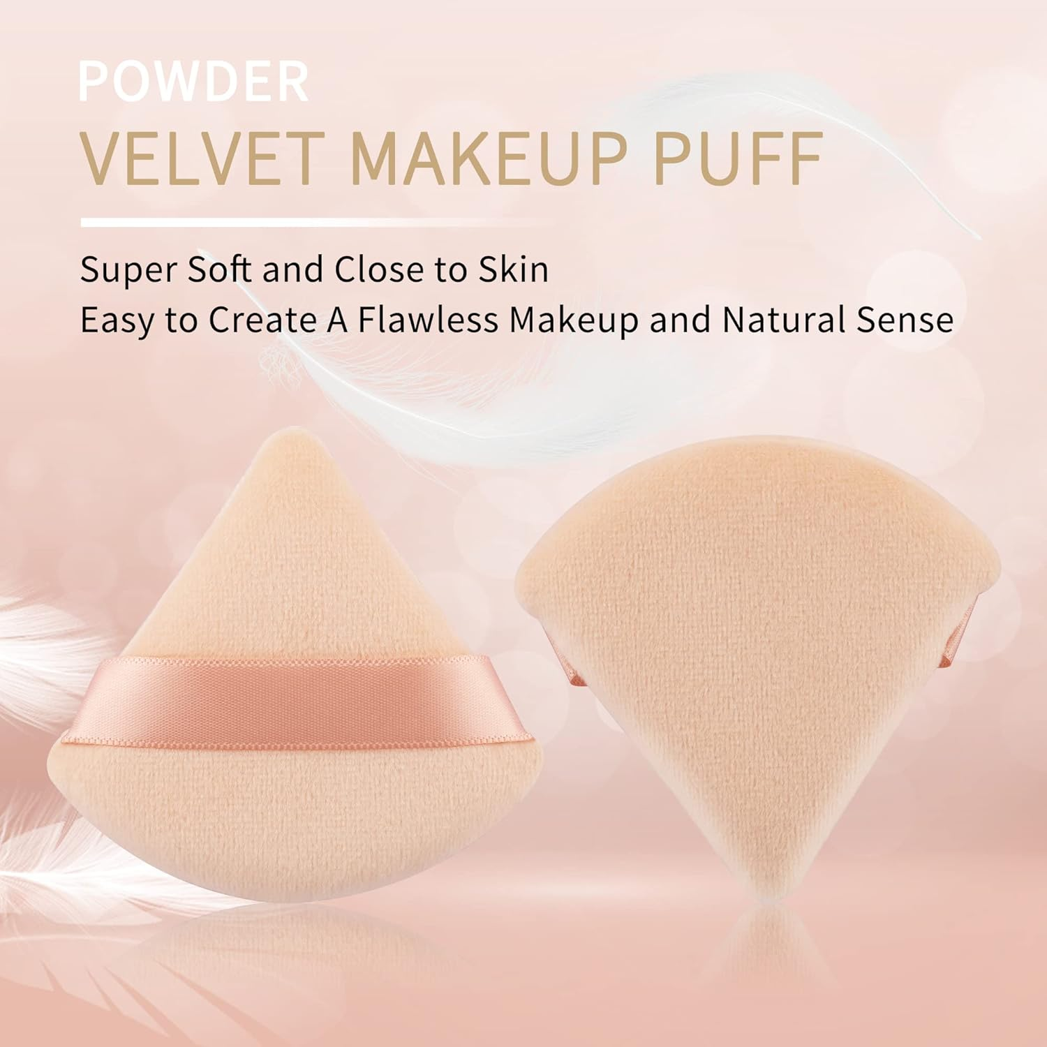 2 Pcs EVAOUXIU Triangle Powder Puff for Face Powder, Soft Plush Setting Powder Puff, Velour Cosmetic Foundation Blender Sponge Beauty Makeup Tools (Nude)