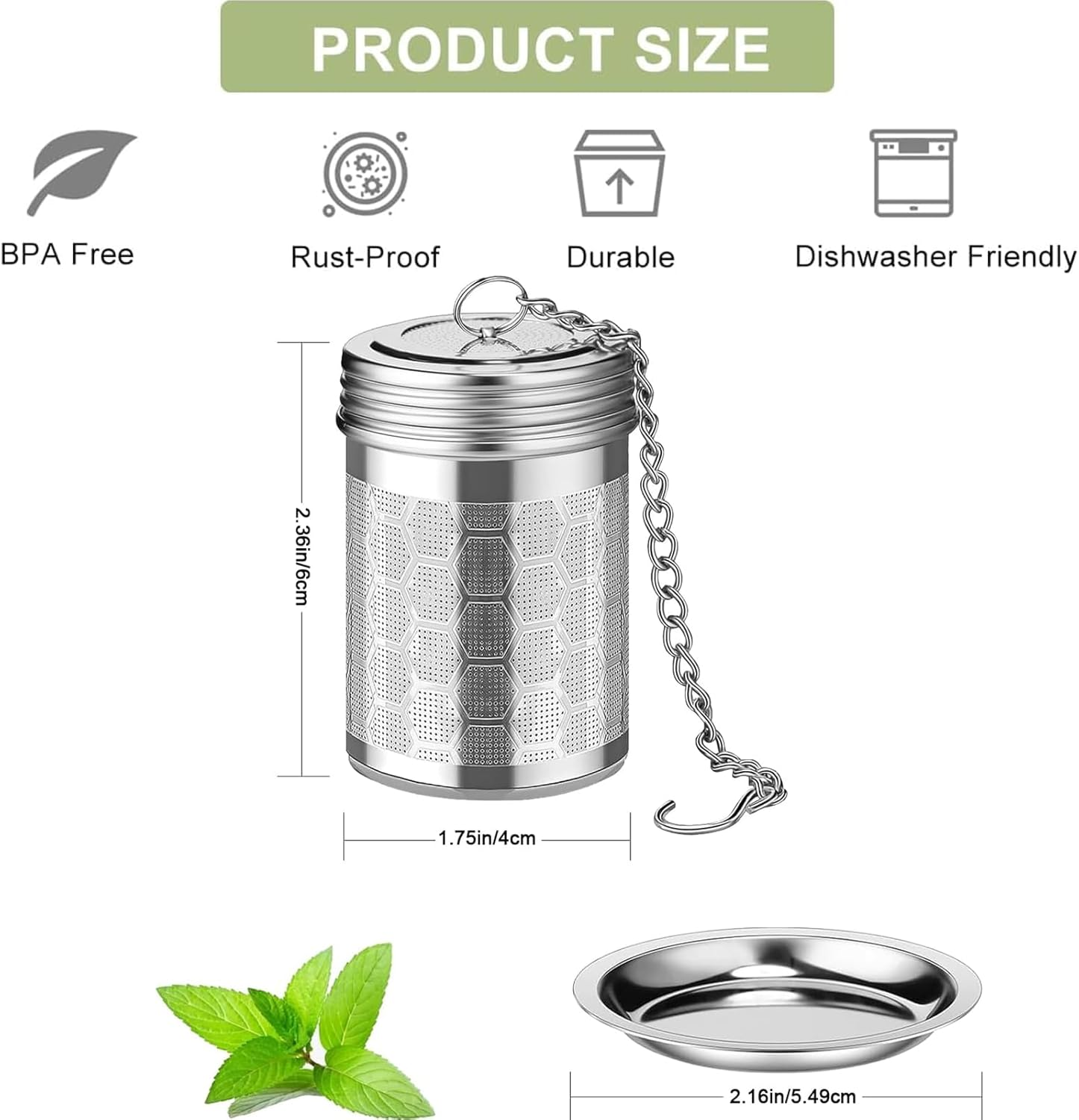 2 Pack Tea Infuser for Loose Tea, Extra Fine Mesh Tea Strainers with Drip Trays, 304 Stainless Steel Tea Diffuser Filter, Tea Steeper Infusers for Teapot, Brew Tea image number 4