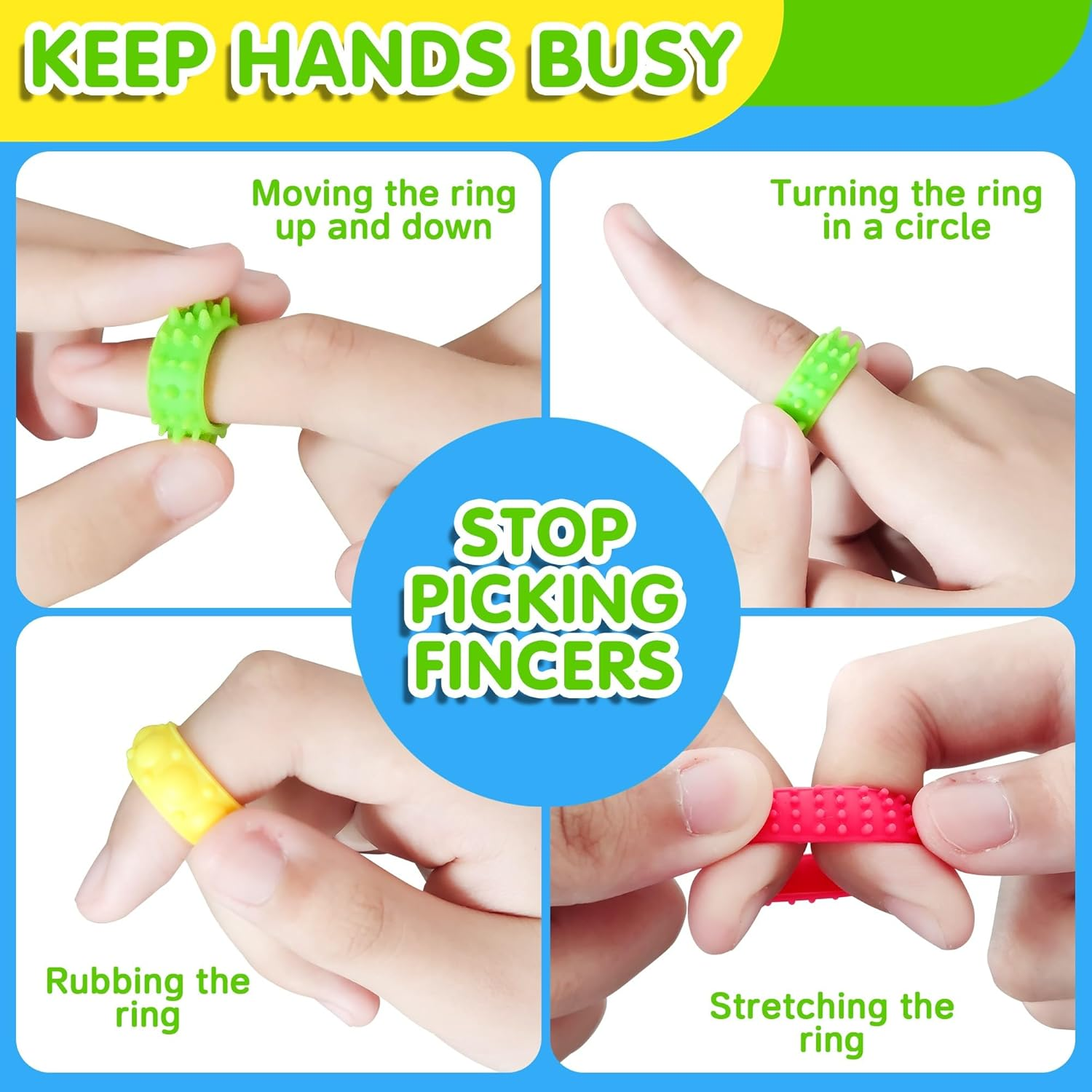 Fidget Toys Kids Sensory Rings: 12 Pack Quiet Calming Spinner Rings &ndash; Autism Stress Relief, Anxiety Fidgets for Classroom, Prize Gift & Stocking Stuffers image number 1