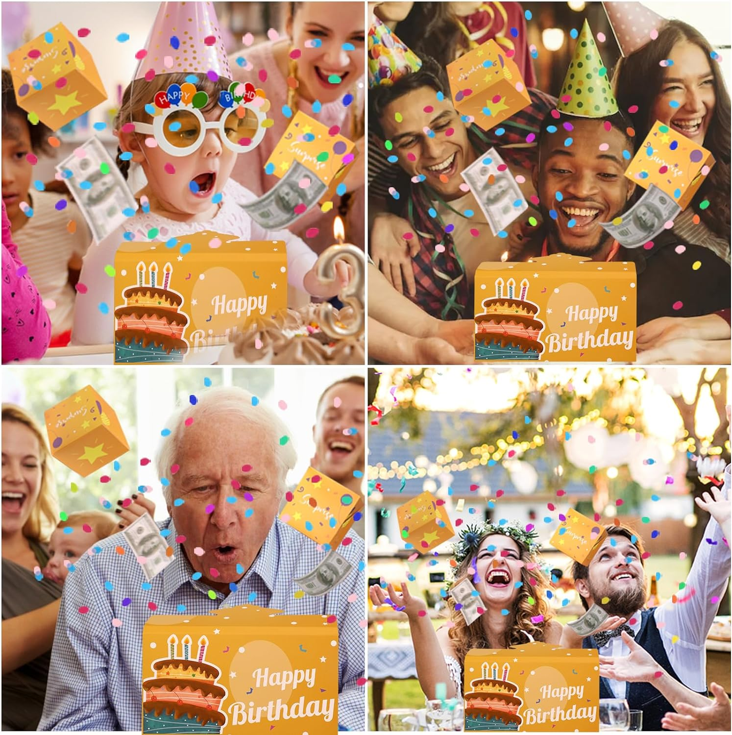 BABORUI Pop up Birthday Card with Confetti, Happy Birthday Surprise Gift Box Explosion for Money, Cash Birthday Surprise Box for Women/Men/Girls/Boys - Birthday (Yellow) image number 6