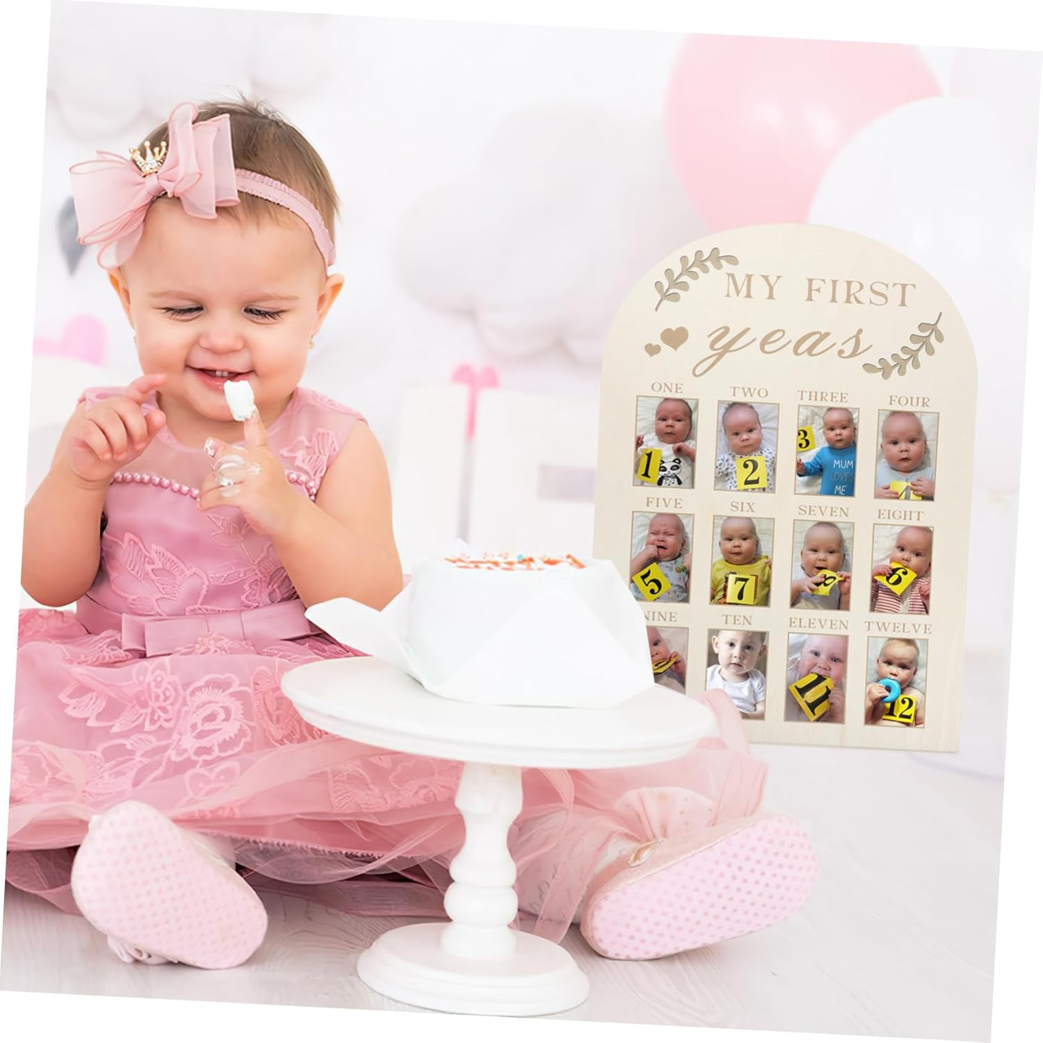 Wooden Keepsake Photo Frame for Newborn Months Milestone First Year Nursery Decoration Easy to Use Picture Frame Families image number 6