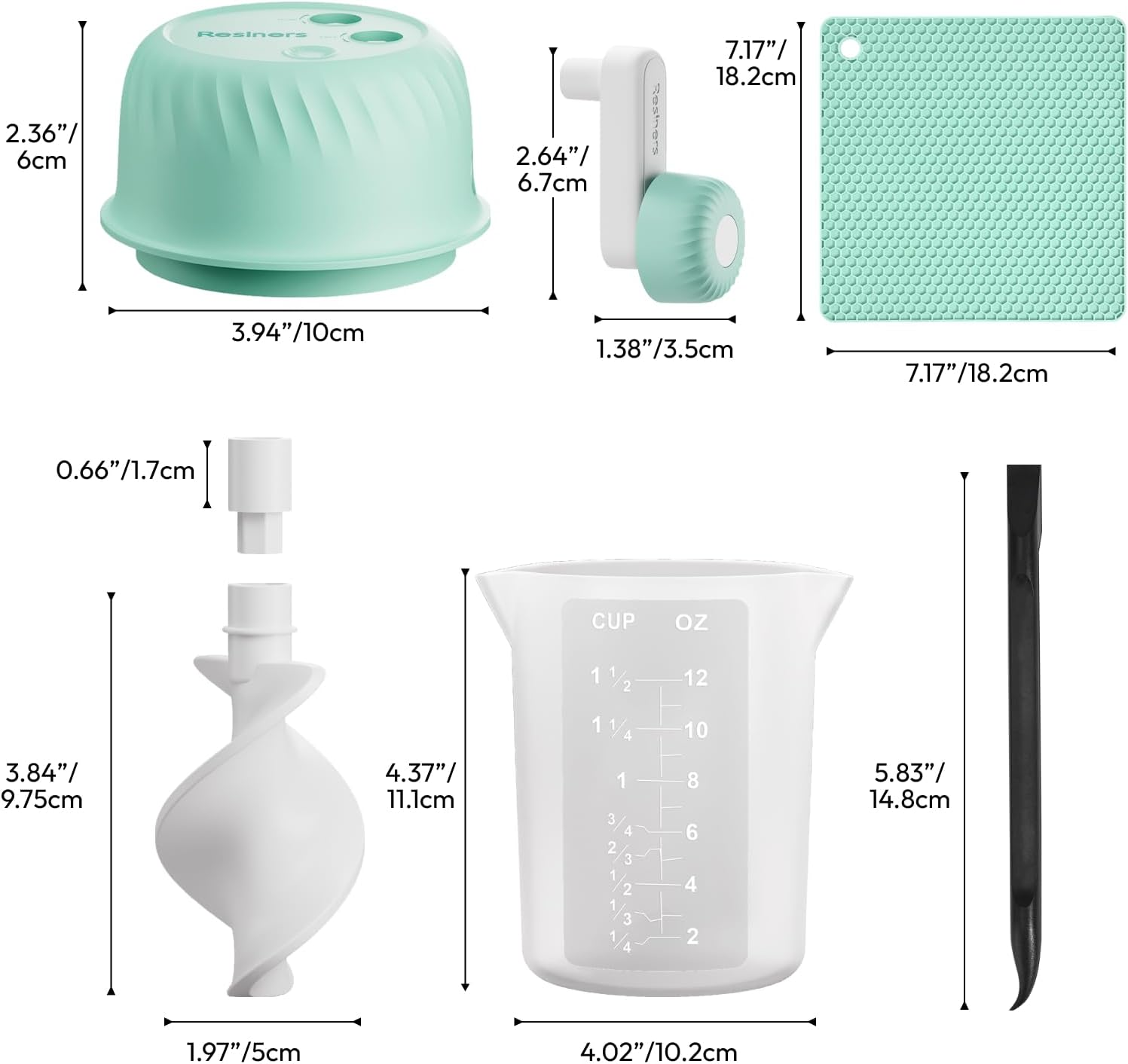 Resiners Resin Mixer, Hand-Crank Epoxy Mixer Paddle Silicone Mat Mixing Cup Kit, 3 Speeds Adjustable, Minimum Bubbles, Easy Clean, Epoxy Resin Stirrer Sticks Tool Supplies for Mold Casting, DIY Crafts