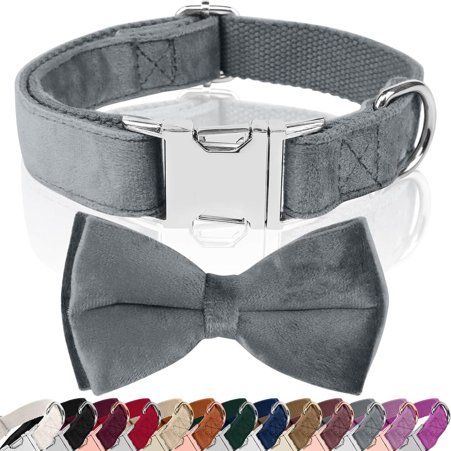 Asvin Dog Collar with Dog Bow Tie, Removable Dog Collar, Personalised Dog Collar, Zinc Alloy Link Buckle, Adjustable Dog Collar, for Dogs, Small, Medium, Large Dogs image number 6