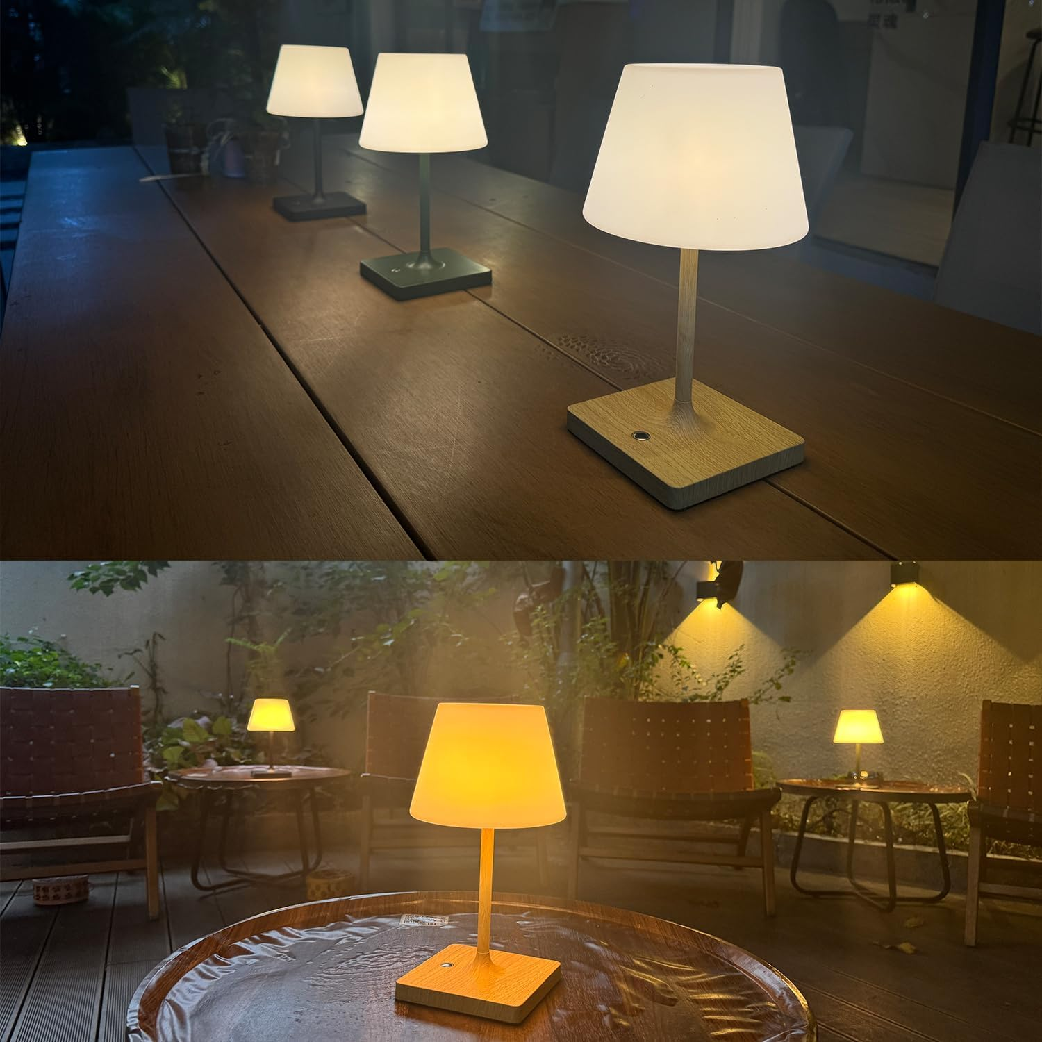 Mywellian Cordless Table Lamp, Outdoor Battery Operated Rechargeable Desk Lamp,Waterproof Shower Lamp,4000Mah LED 3 Colors Dimmable Touch Lamps for Camping Patio Courtyard Bedroom-Wood - Green image number 2