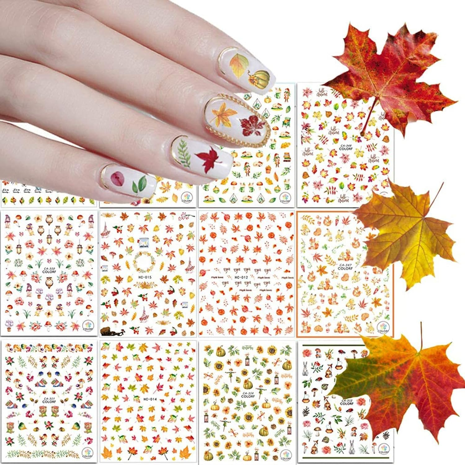 Kalolary 8Sheets Christmas Full Wraps Self-Adhesive Nail Polish Stickers with 1Pcs Nail File, Christmas DIY Nail Art Stencil Christmas Tree Snowflake Elk Nail Wraps Decal Strips Manicure Kit
