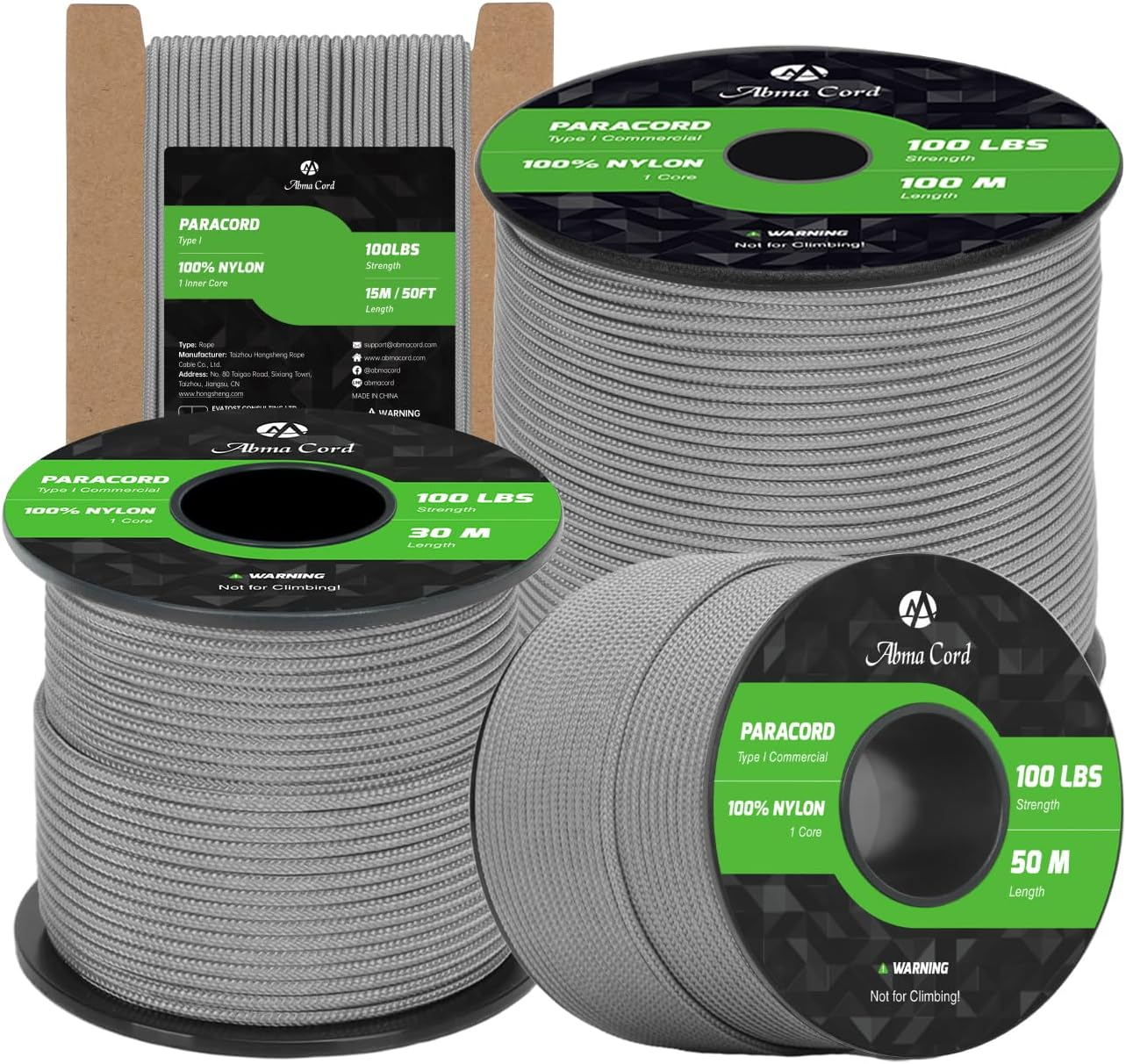 Abma Cord Paracord 2Mm 30M 100% Nylon Rope 1 Strand Type I Parachute Cord - Max. 45Kg (100Lbs) - White