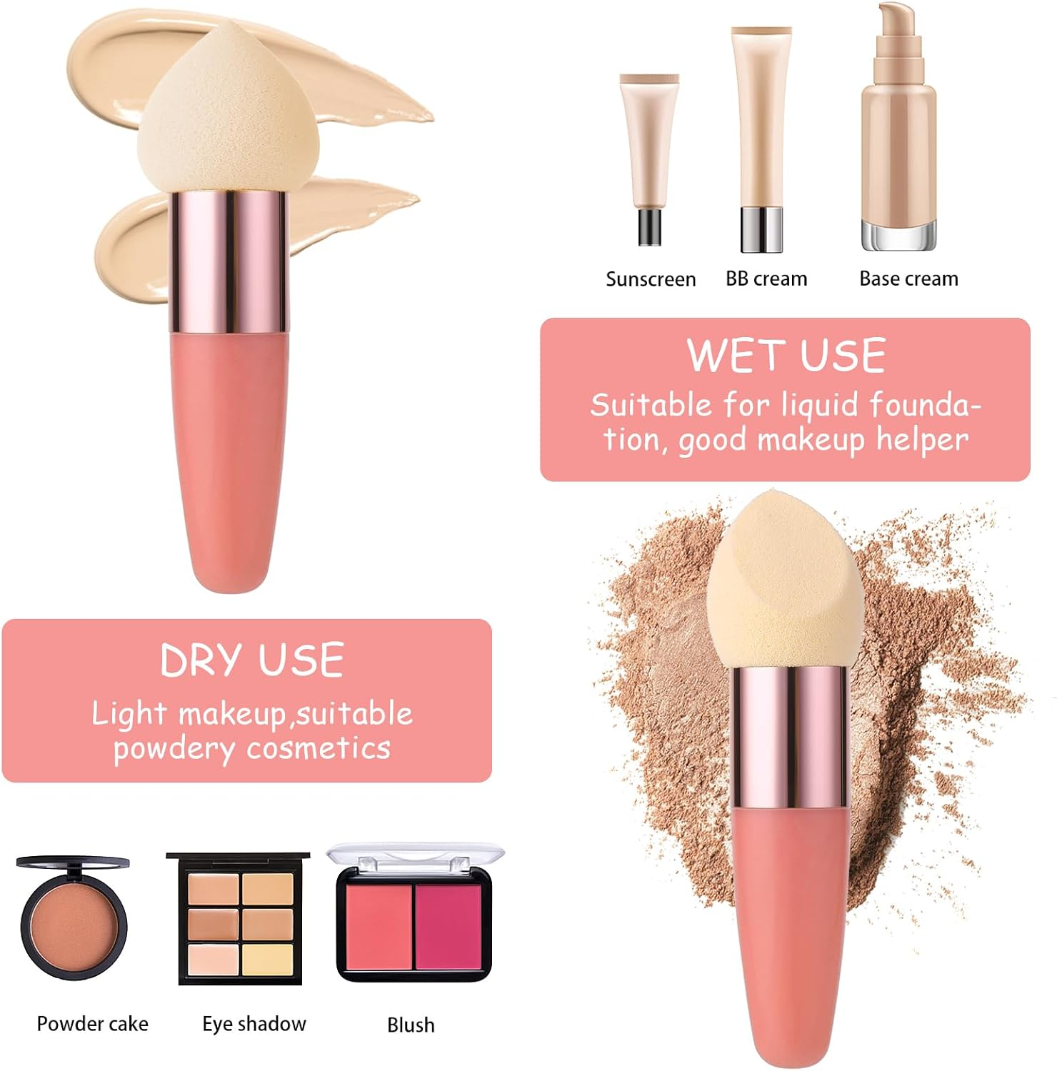 Sibba Makeup Sponge 3 Pieces Foundation Makeup Concealer Cosmetic Mixed Mini Brush Angle Handle Applicator Artist Application Mushroom Eyebrow Face Tassel Powder (Rose Red) - Black image number 5