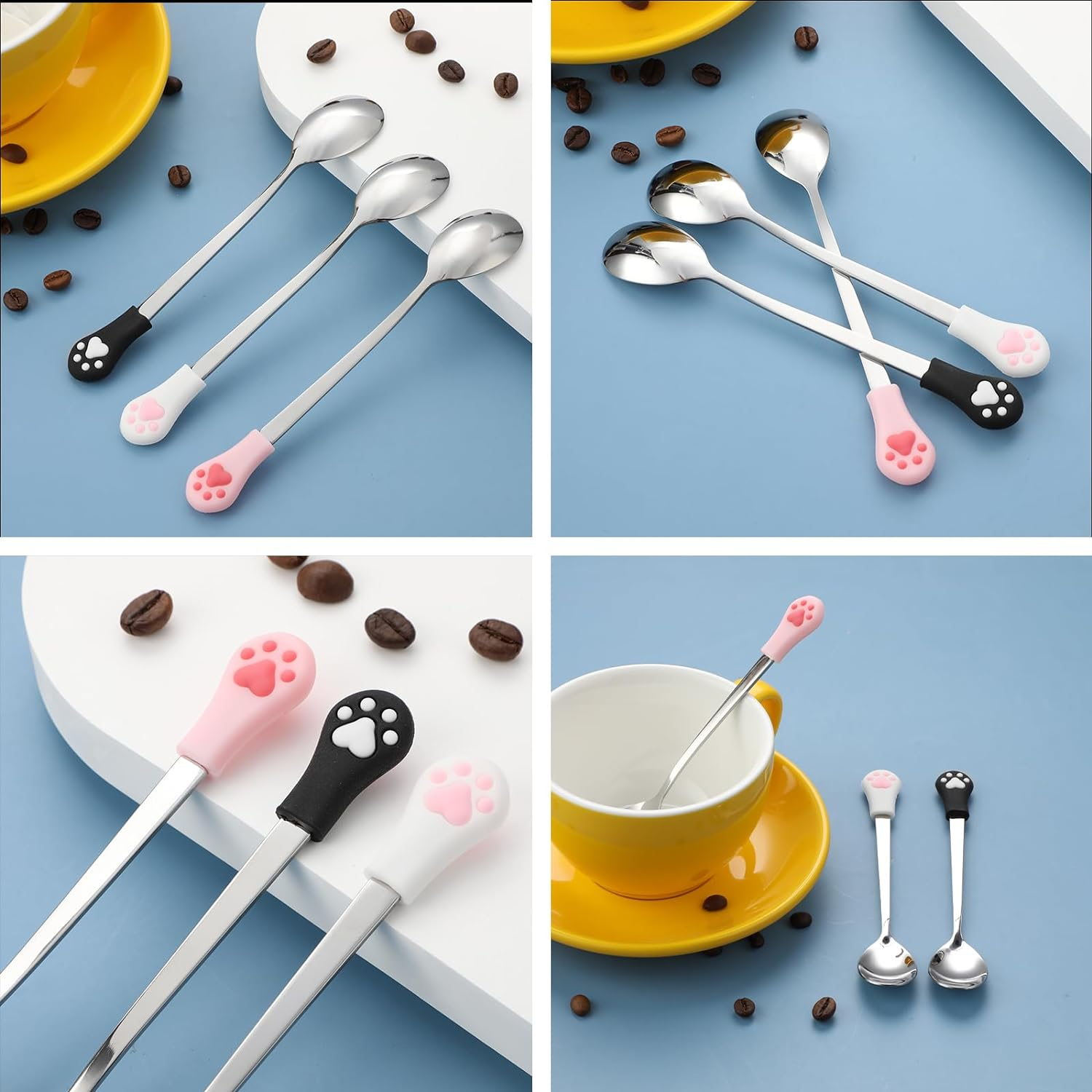 Dog Cat Spoon 3 PCS Cute Pet Can Spoon Stainless Steel Pet Food Spoons Long Handle Cat Canned Scoop Kitten Claw Spoons for Dog Wet Food (White Pink Black)