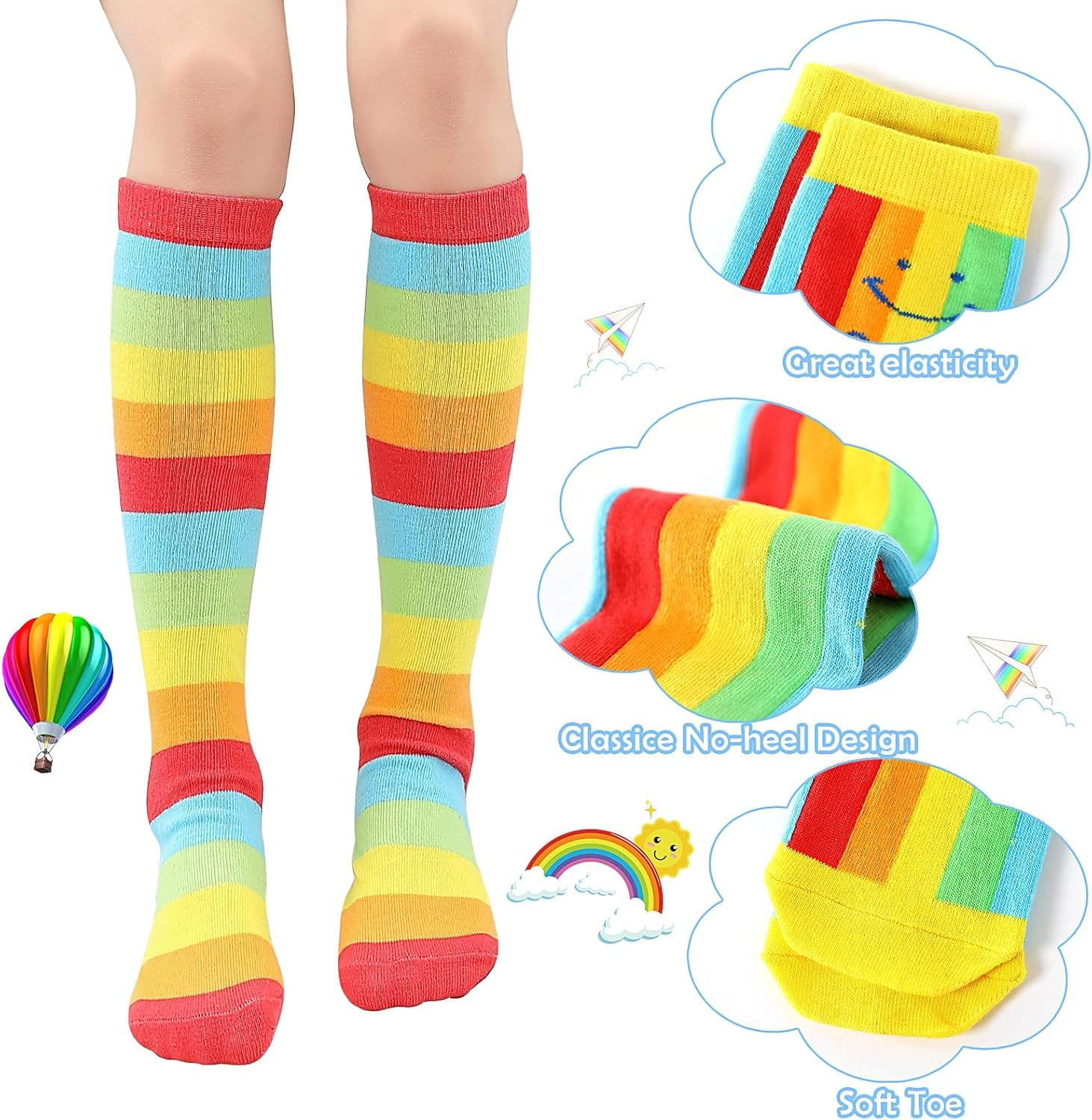 PHOGARY 6 Pairs Girls Knee High Socks, Cute Socks Colorful Cartoon Animal Warm Cotton Socks Crazy Funny Kids Odd Socks Mid Calf Long Boot Socks for 3-12 Years Girls, One Size (Rainbow), Rainbow, One image number 1