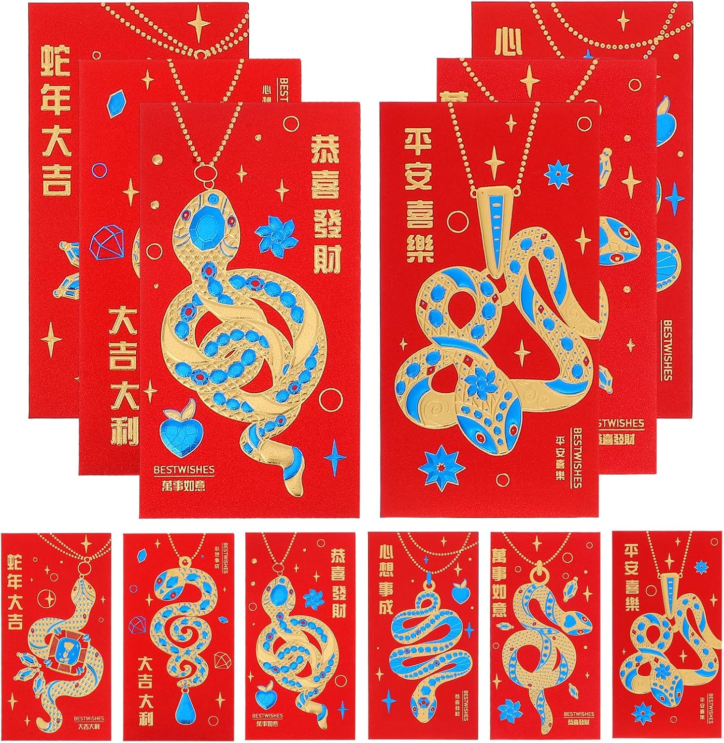 Tofficu 30Pcs Chinese Red Envelopes, 2025 Snake Lunar New Year Red Cash Envelopes, Chinese Hongbao Lucky Money Pockets for Spring Festival Wedding Envelopes