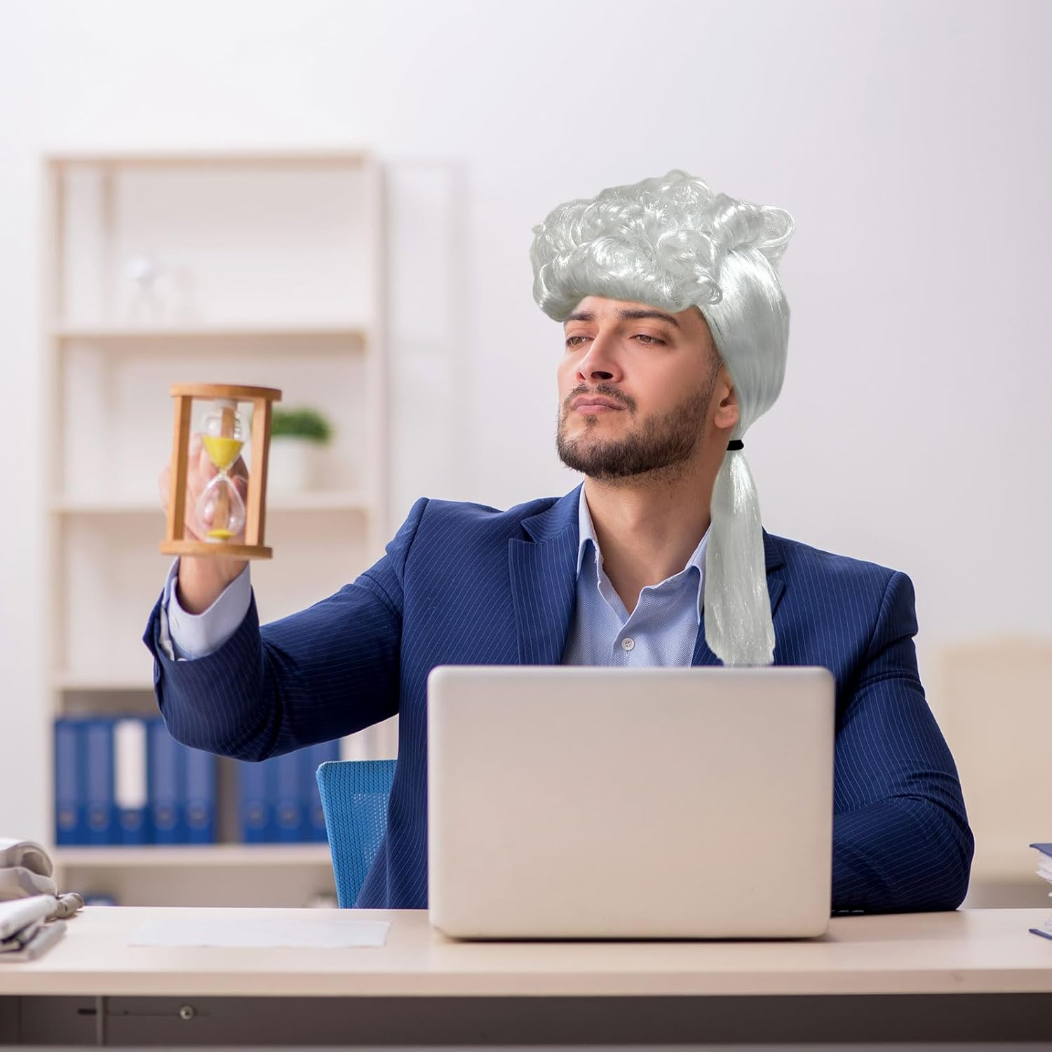 UILYNIU Edelmann Lord Richter Baroque Wig Men'S Wig with Braid Judge Costume Wigs Rococo Curly Marquis Halloween Cosplay Wigs Curly Long Braid White Noble Marquis Wig (White)