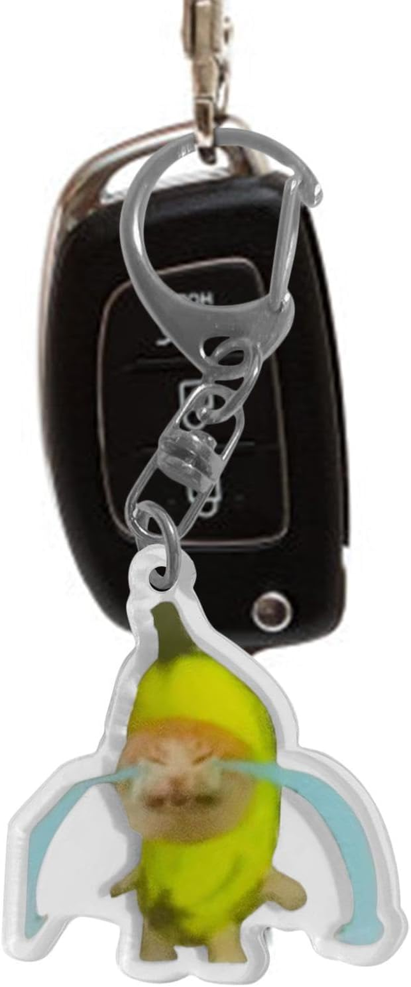 Riaisttd Banana Keychain - Cute Crying Sounds Making Key Tags | 2D Acrylic Keychain Clicker Toy with Lanyard for Car Keys, Backpacks, Hand Bags, Kids and Adults