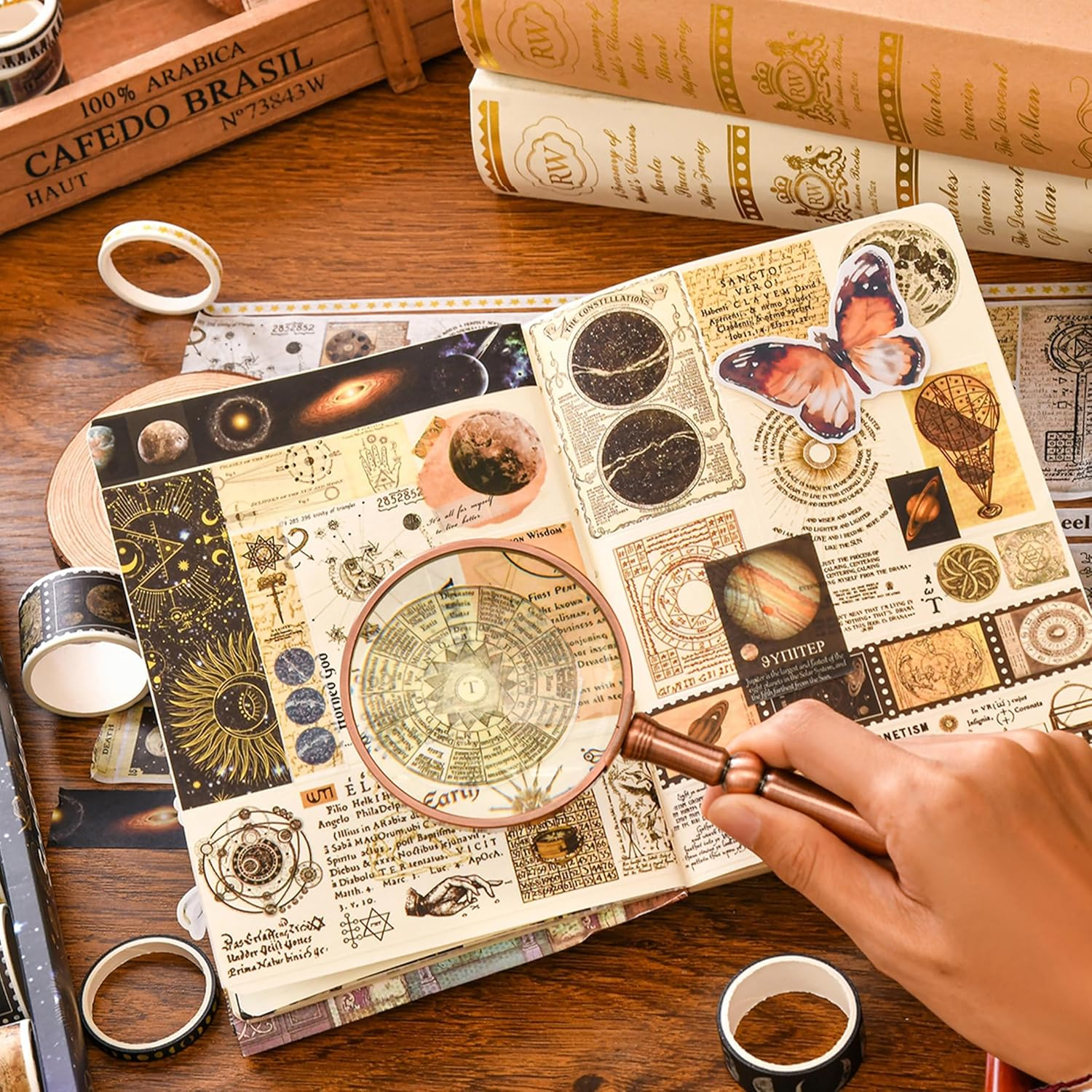 KAVI' S 18 Rolls Vintage Washi Tape Pack Retro Arts Adhesive Tapes Wide Monologue Decorative Masking Tape Sets for Craft, Kids, Scrapbook, DIY, Gift Wrapping (Universe Milky Way)