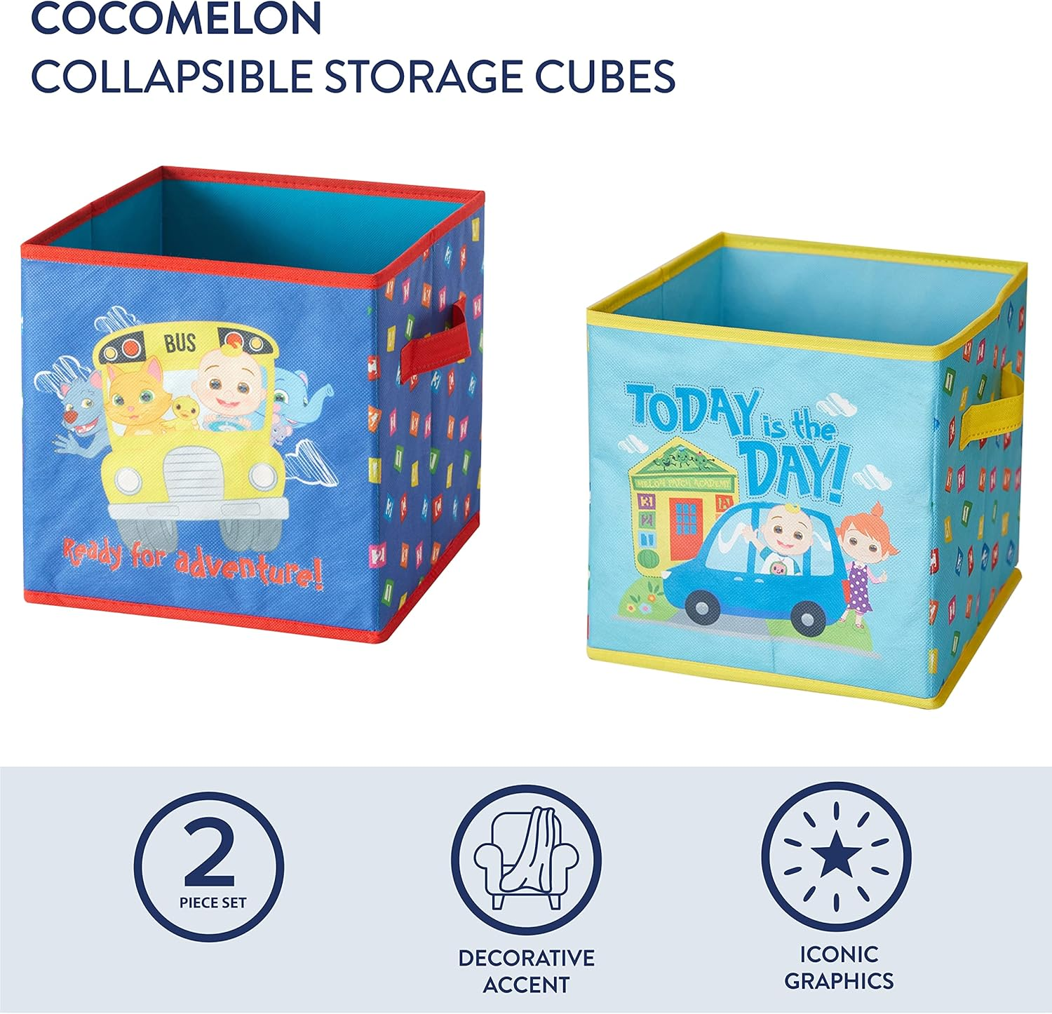 Idea Nuova Cocomelon Set of Two Spacious Collapsible Storage Cubes, 10"X10" image number 6