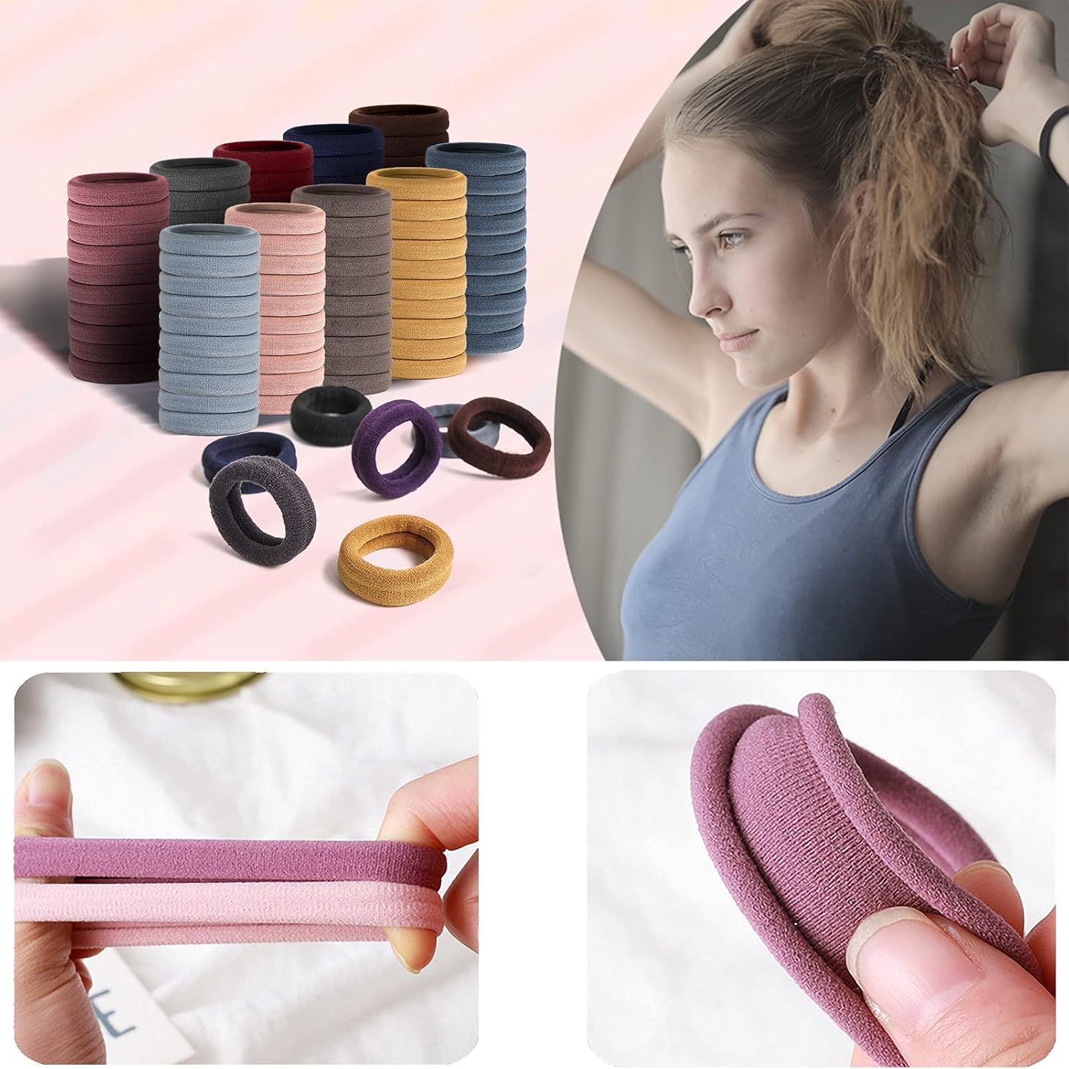 100 ELASTICS HAIR TIES, 4Cm Multicolor Hair Bobbles, Seamless No-Metal Ponytail Holders Hair Bands for Women (Multicolor) image number 5