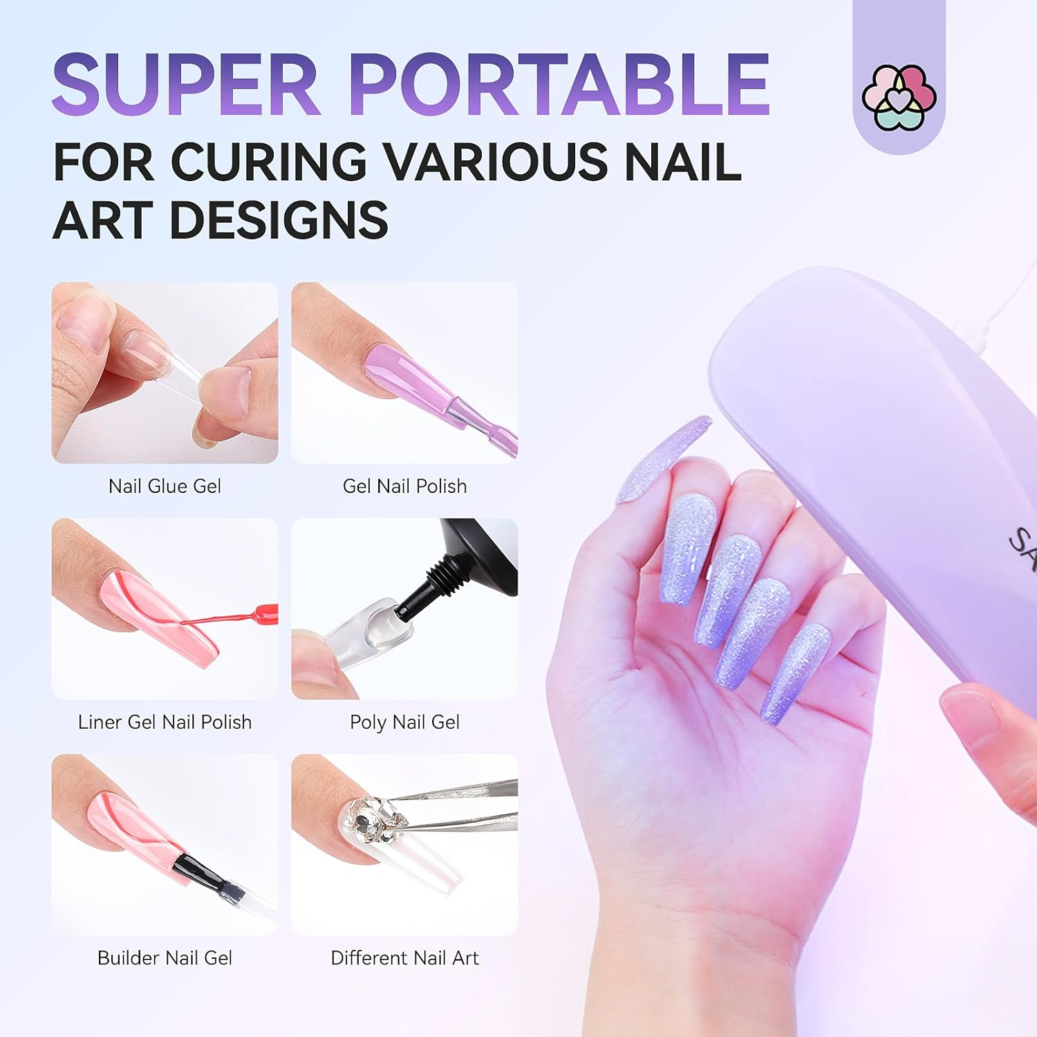 SAVILAND Nail Lamp for Gel Polish: 12W Mini Portable U V Light for Gel Nails Fast Curing Nail Light 2 Timers Gel Lamp USB Interface Gels Lamp Folding Design Personal DIY Home Traveling Use image number 2