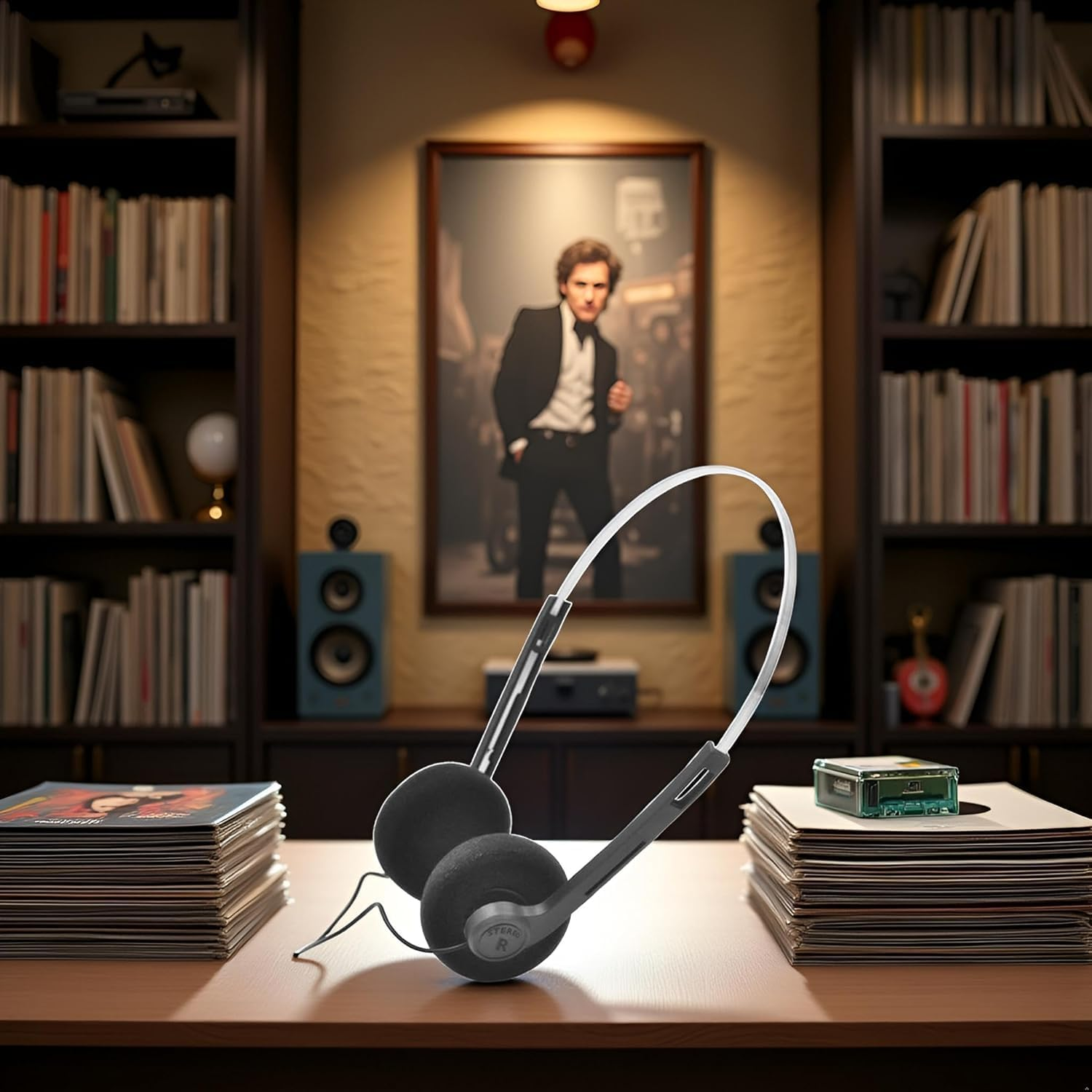 Black Retro Over-Ear Earphones,Mini Stereo Lightweight Headphones with Cord, 80S 90S Vintage Headset Wired, Hi-Fi Stereo Earphone,For Most Mobile Phones Playback Pevices Headphones image number 4