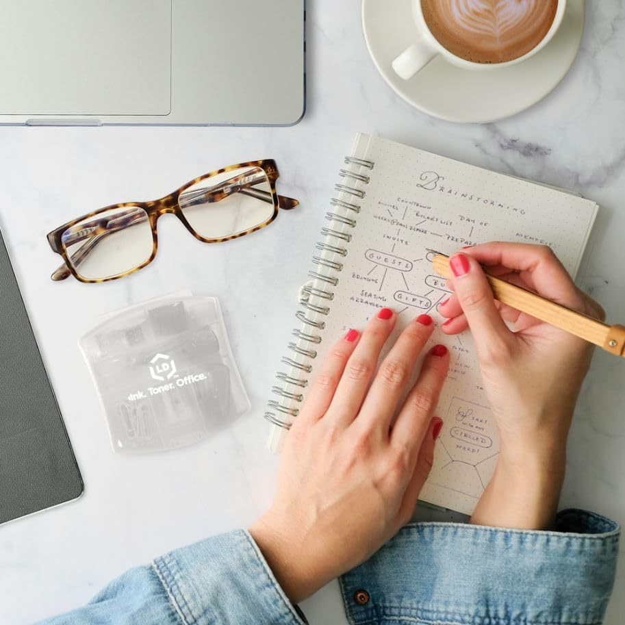 LD Products Clear Mini Office Supply Kit Portable Case with Scissors, Paper Clips, Tape Dispenser, Pencil Sharpener, Stapler & Staple Remover